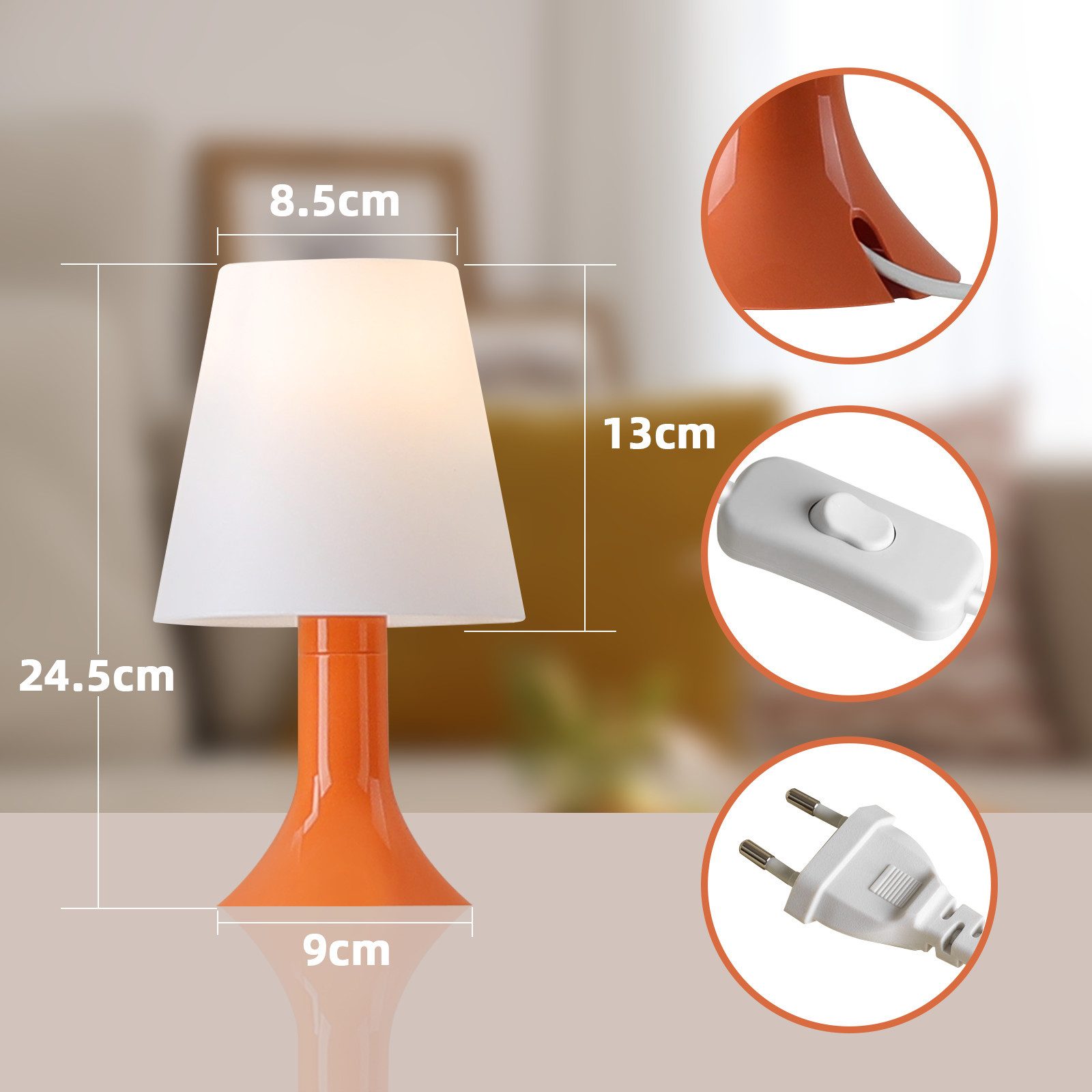 Nettlife Nachttischlampe 2er Set Tischlampe schlafzimmer mit Kabel Kleine E14 Moderne, LED wechselbar, Landhausstil Tischlampen für Esstisch Schlafzimmer Wohnzimmer