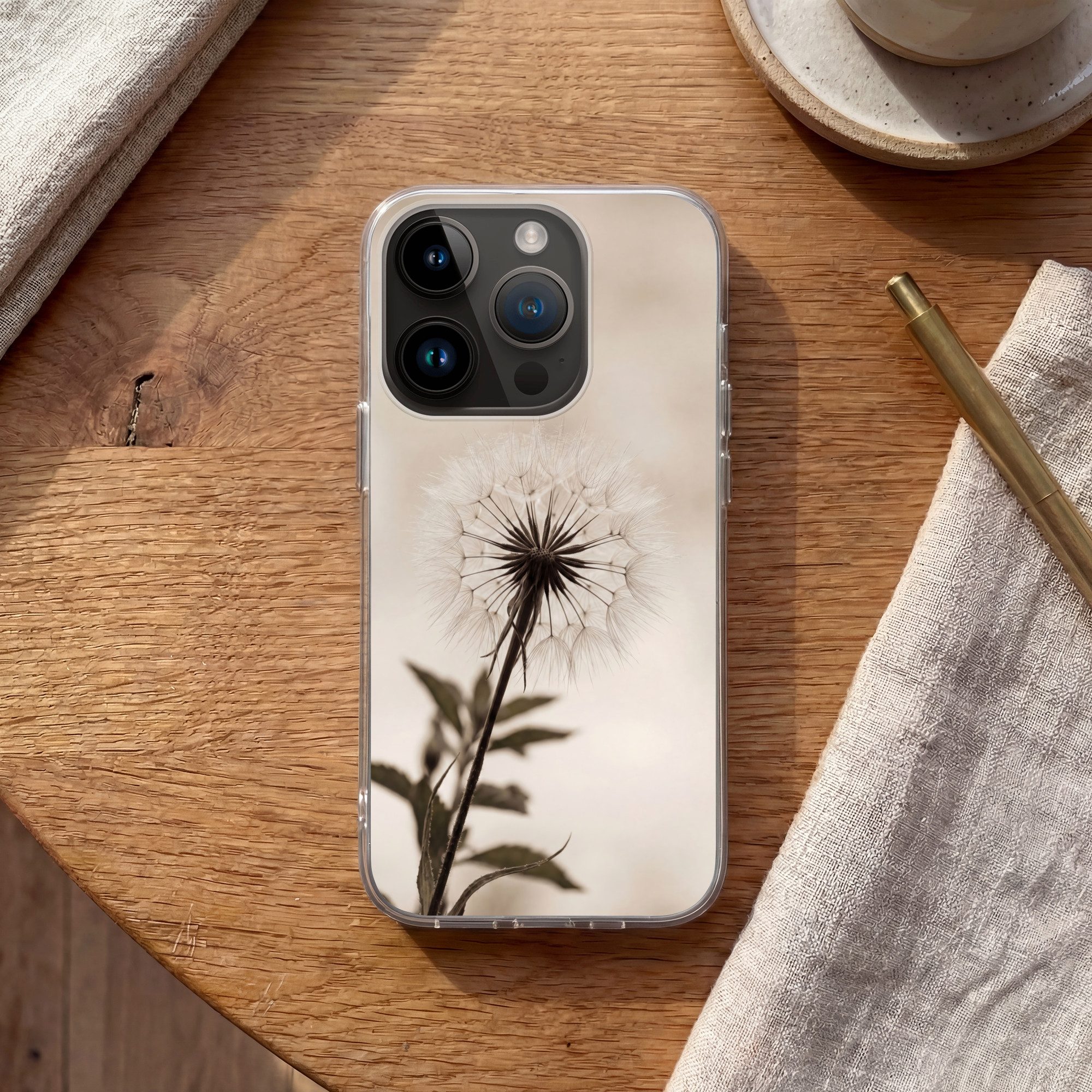 MuchoWow Handyhülle für Apple iPhone 14 Pro Pusteblume - Minimalistisch - Weiß, Smartphone-Bumper, Print, Handy Schutzhülle Dünn