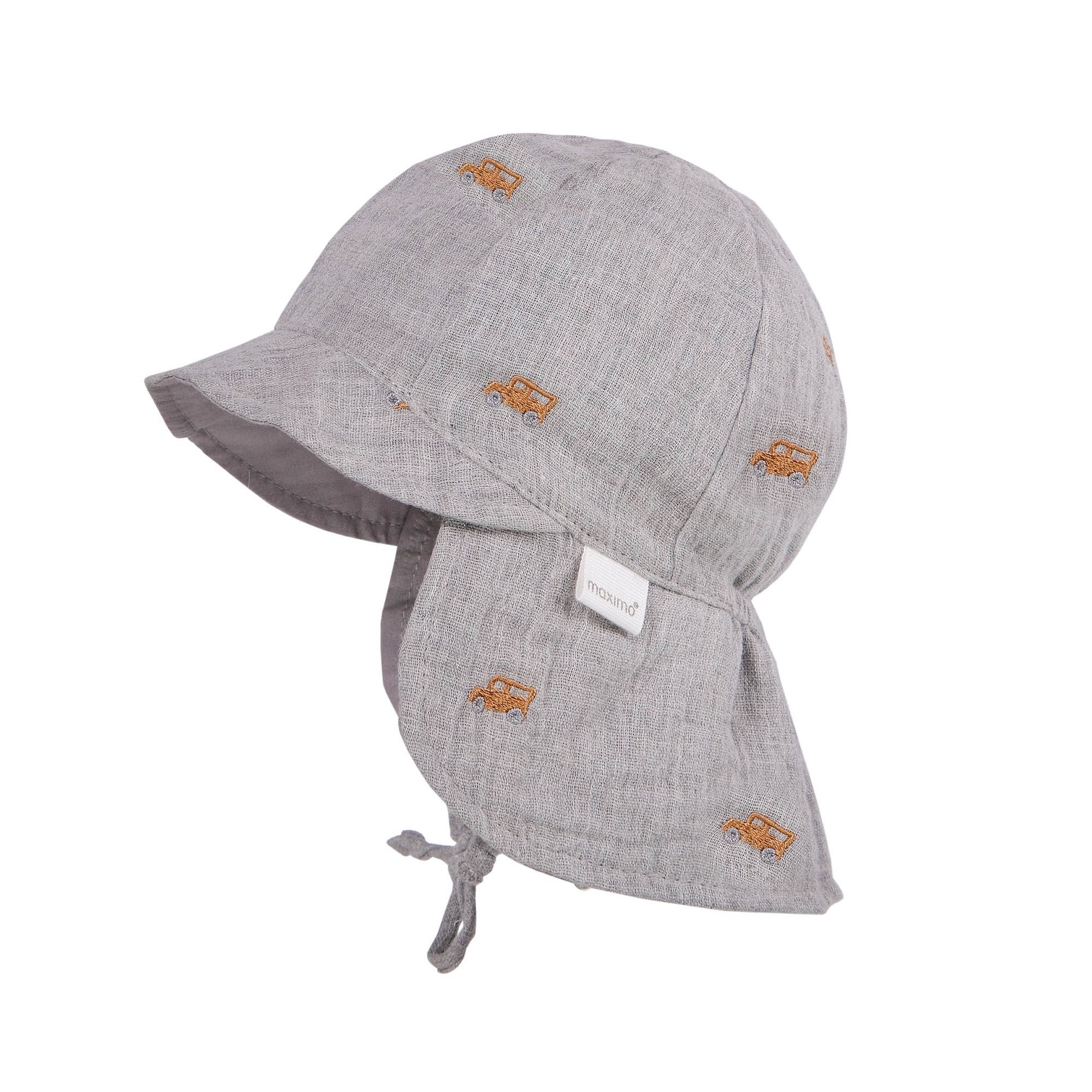 MAXIMO Schirmmütze (1-St) graumeliert, Auto-Stickerei, Musselin, zum Binden