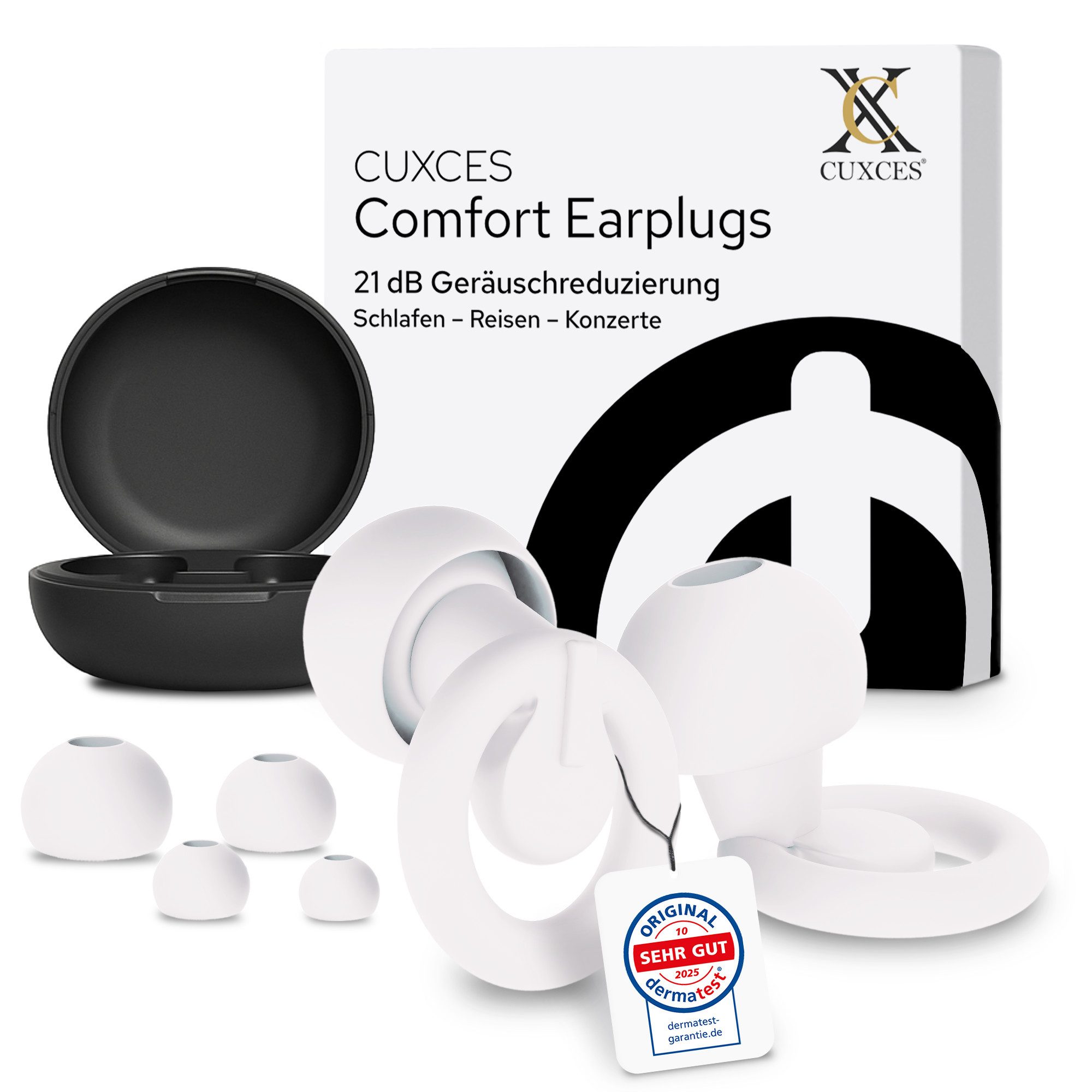 CUXCES Gehörschutzstöpsel Noise Cancelling Ohrstöpsel - 4 Größen - Schlafen, Konzerte & Flugzeug