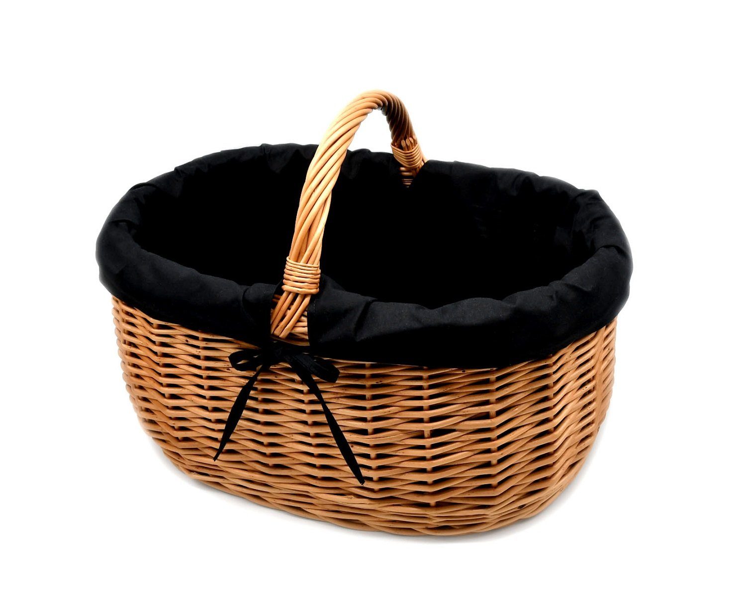 MyBer® Einkaufskorb Weidenkorb Korb geflochten 52/37/21(40)cm, Stabiler Tragekorb aus Weide braun mit Stoffeinlage