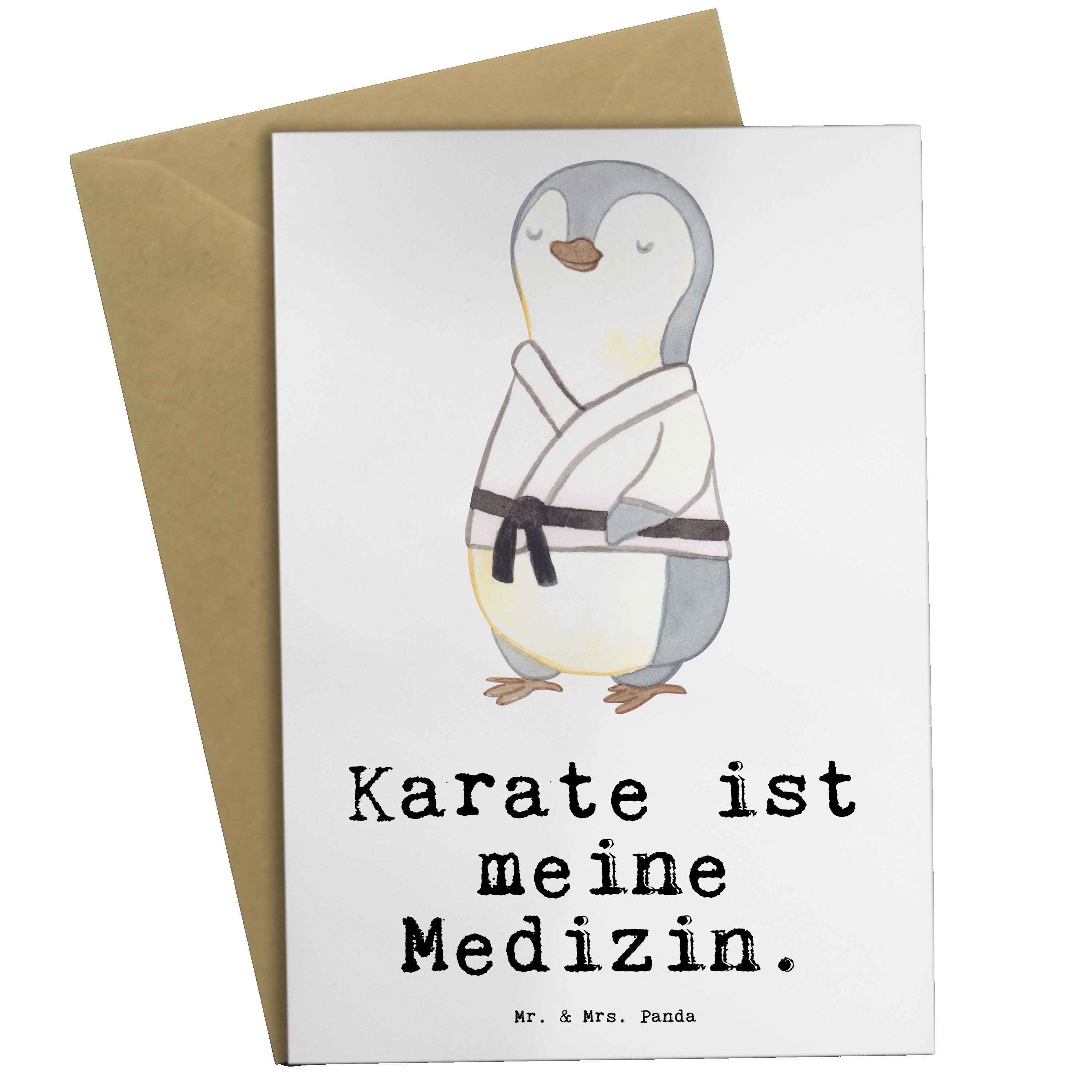 Mr. & Mrs. Panda Grußkarte Pinguin Karate Medizin - Weiß - Geschenk, Kampfkunst, Geburtstagskart