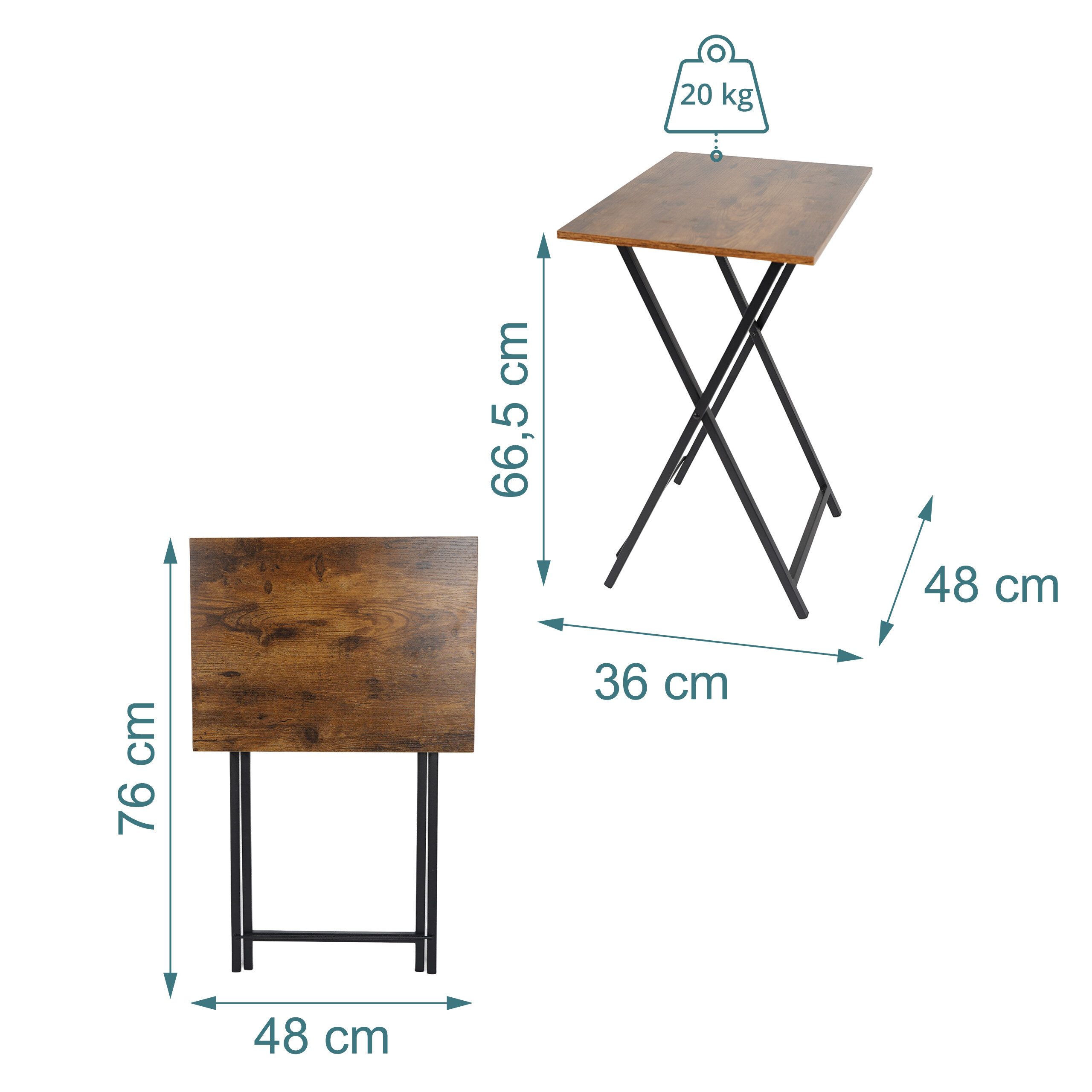 relaxdays Beistelltisch Klappbarer Beistelltisch (1-St), Vintagebraun – Bild 4 von 5