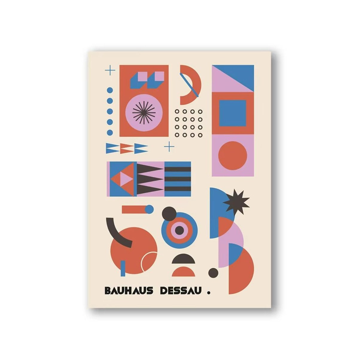 TPFLiving Kunstdruck (OHNE RAHMEN) Poster - Leinwand - Wandbild, Bauhaus Nordische Ästhetik Moderne Abstrakte Architektur Leinwand (Leinwandbild XXL), Farben: Gelb, Orange, Blau, Grau, Rot, Schwarz -Größe: 50x70cm