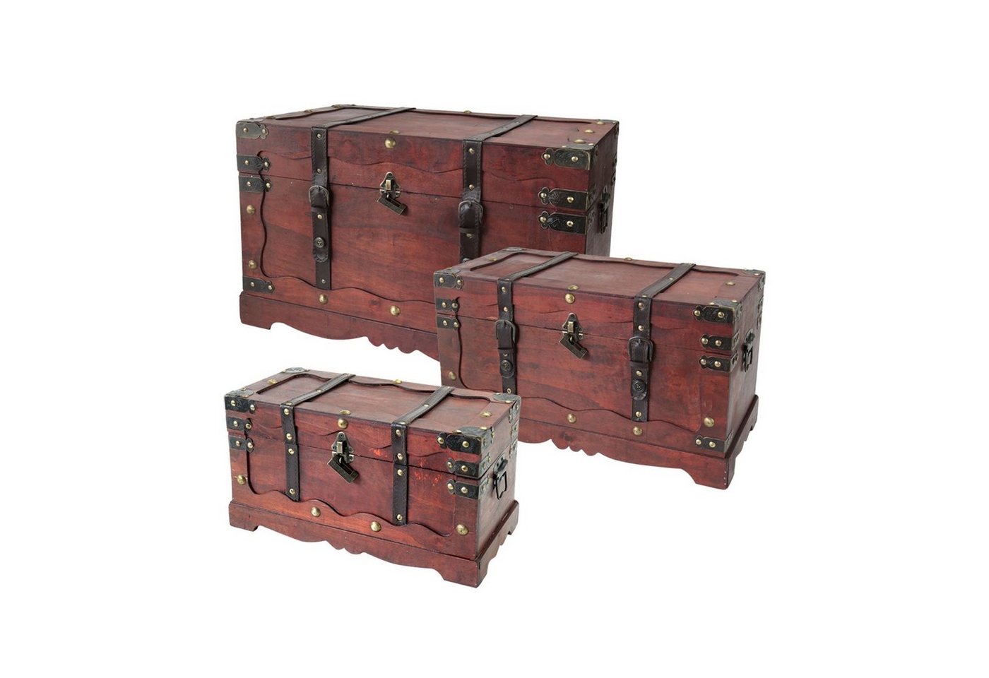 HMF Schatzkiste Schatztruhe aus Holz, große Schatzkiste mit dekorativem (3er Set), Schloss für Kindergeburtstag in drei versch. Größen, Frankreich
