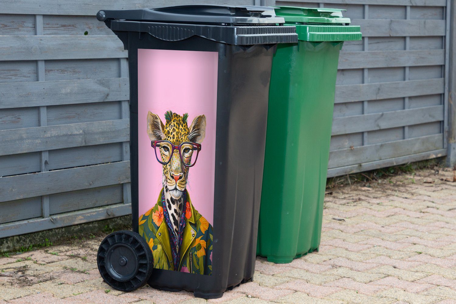 - (1 - Giraffe Brille Mülleimer-aufkleber, Abfalbehälter Tiere St), Wandsticker Blumen Container, Mülltonne, - MuchoWow Sticker,