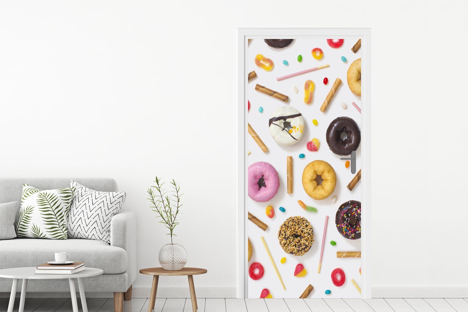 MuchoWow Türtapete Donuts, Süßigkeiten und bedruckt, (1 75x205 Türaufkleber, Matt, Tür, St), cm Kekse, Fototapete für