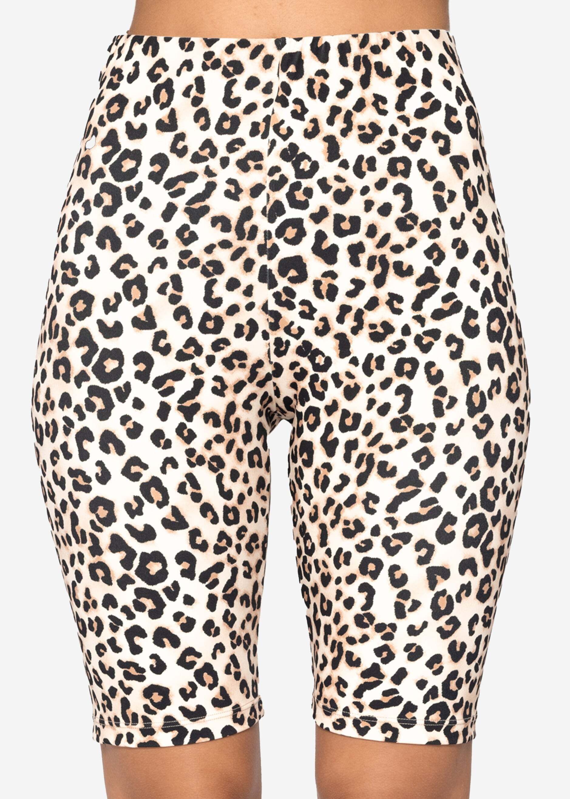 SASSYCLASSY Leggings Sport Radler Hose mit Leo-Print für Damen Komfortable Leggings mit breitem Bund aus elastischem Material