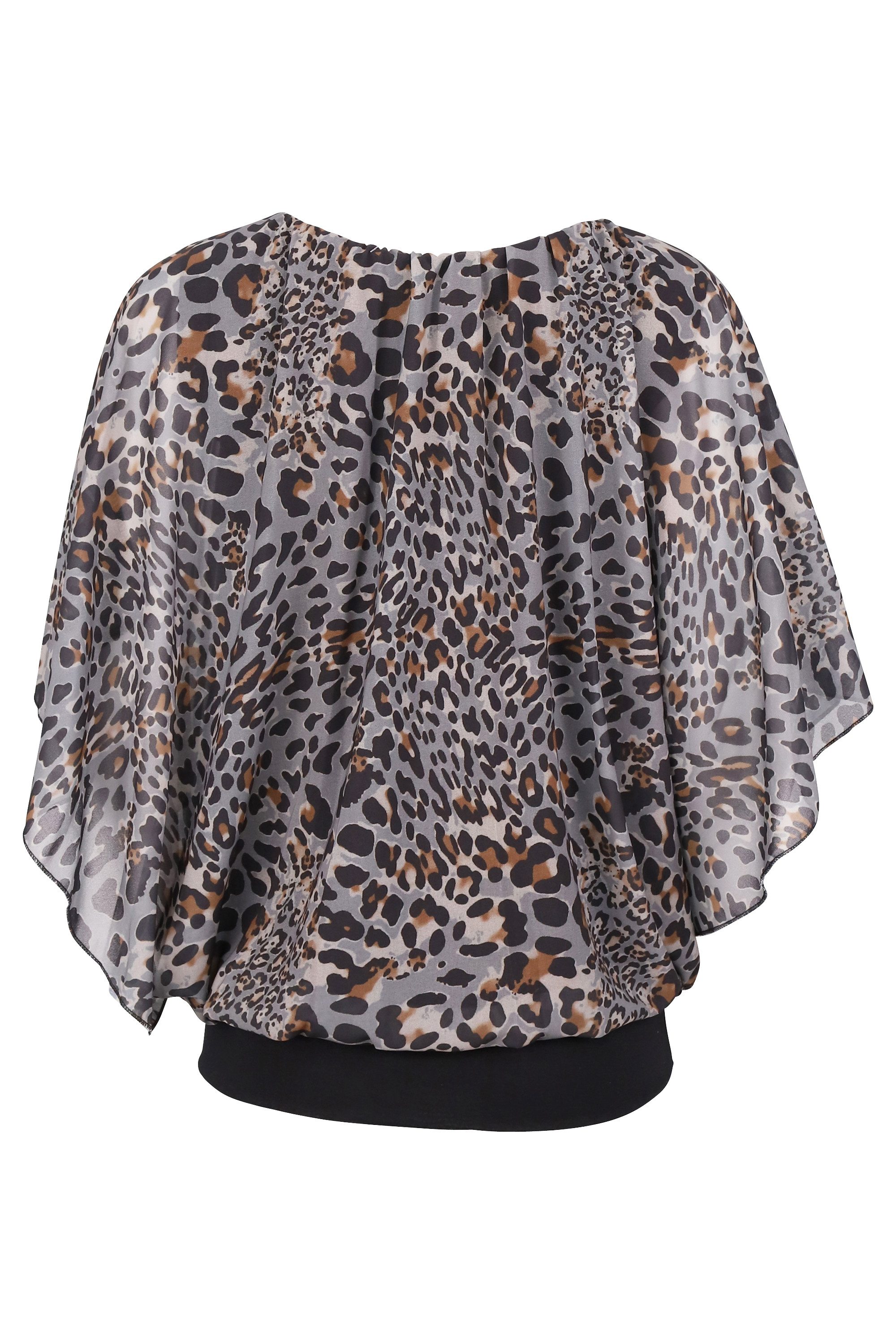 malito more than fashion Chiffonbluse malito Damen Bluse im Fledermaus Look, Tunika mit Rundhals und breite Bluse im Fledermaus Look Einheitsgröße
