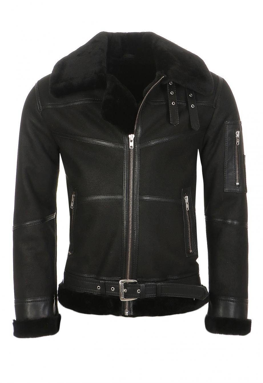 Hollert Bomberjacke B16 Herren Lammfelljacke Echtleder Merino Schaffell Fliegerjacke