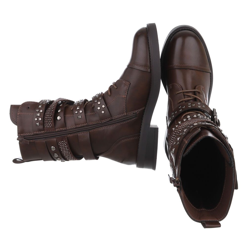 Ital-Design Rockige Boots mit Schnallen und Nieten für Damen Stiefelette (90153066) Blockabsatz Schnürstiefeletten in Braun