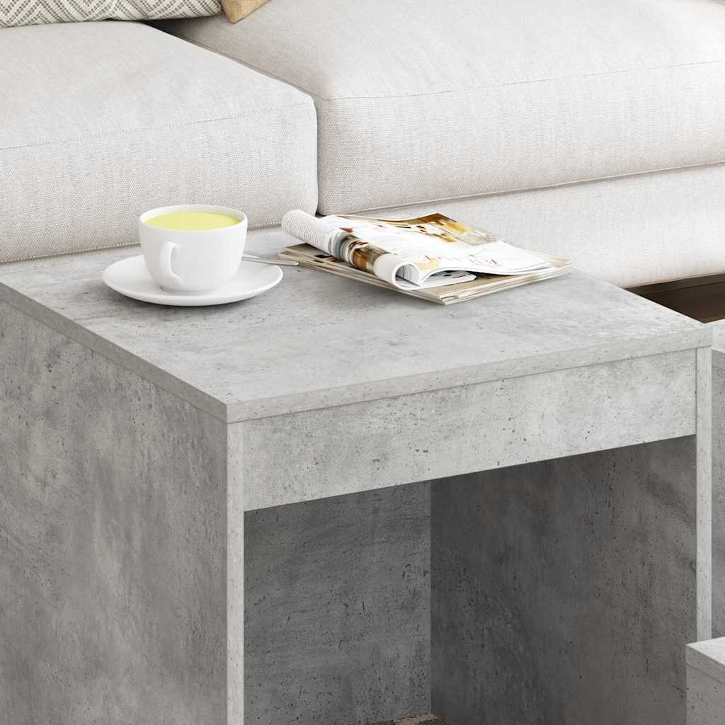 furnicato Satztisch Beistelltisch-Set Betongrau 45x45x45 cm, 35x35x35 cm, 24x24x24 cm (3-St), Stapelbare Satztische aus Massivholz mit Stauraum für das Wohnzimmer