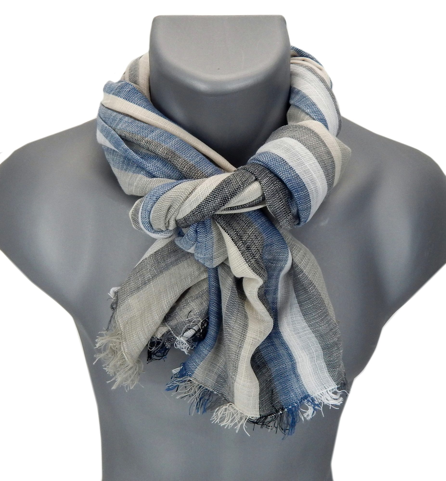 Ella Jonte Modeschal, gestreifter Webschal aus Baumwolle & Viskose in Leinenoptik