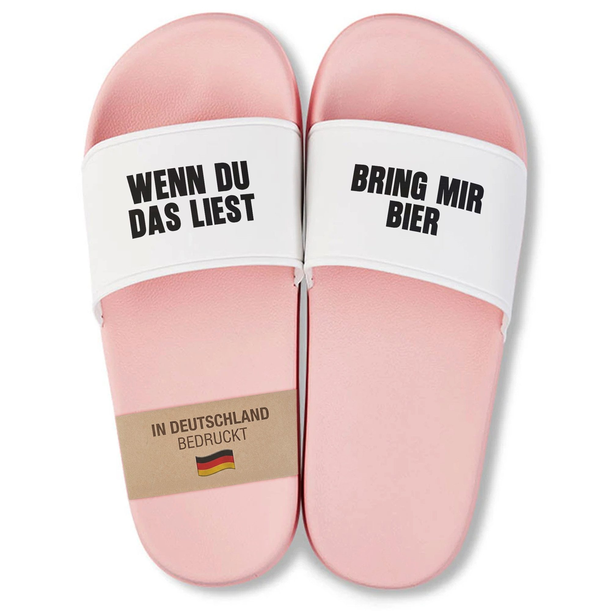 22Feels Lustiges Geschenk Frauen Badelatschen Pink Malle Urlaub Bier Spruch Badepantolette IN DEUTSCHLAND BEDRUCKT