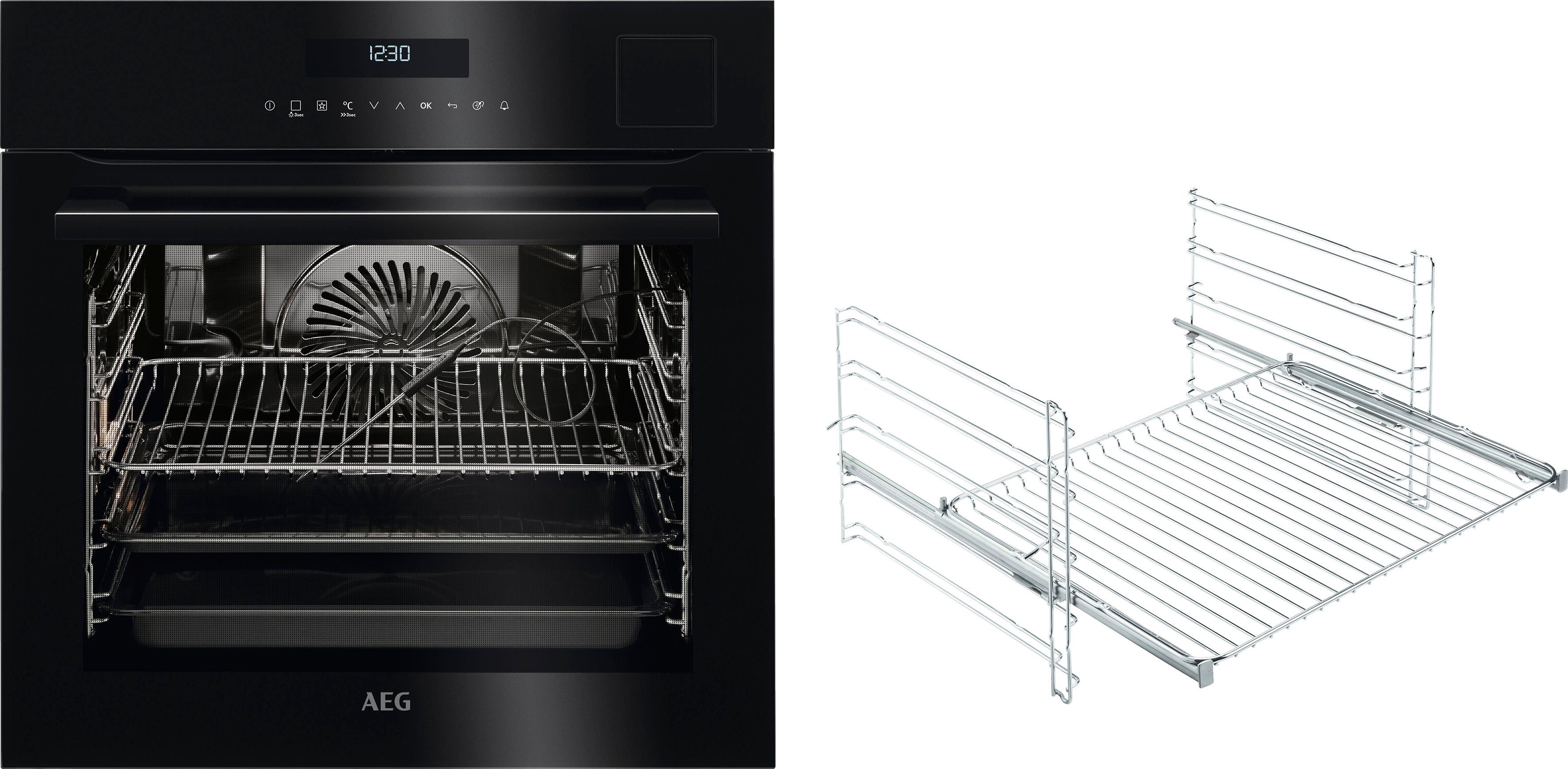 AEG Einbaubackofen Serie 9000 BSE792220B 944 187 759, mit Vollauszug, Steam  Clean