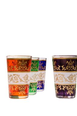 Marrakesch Orient & Mediterran Interior Teeglas Orientalische verzierte Teegläser Set 6 Gläser Laman bunt Gold, Marokkanische Tee Gläser 6 Farben Deko orientalisch, 6 x Orientalisches Marokkanisches Teeglas verziert, verschiedene Muster