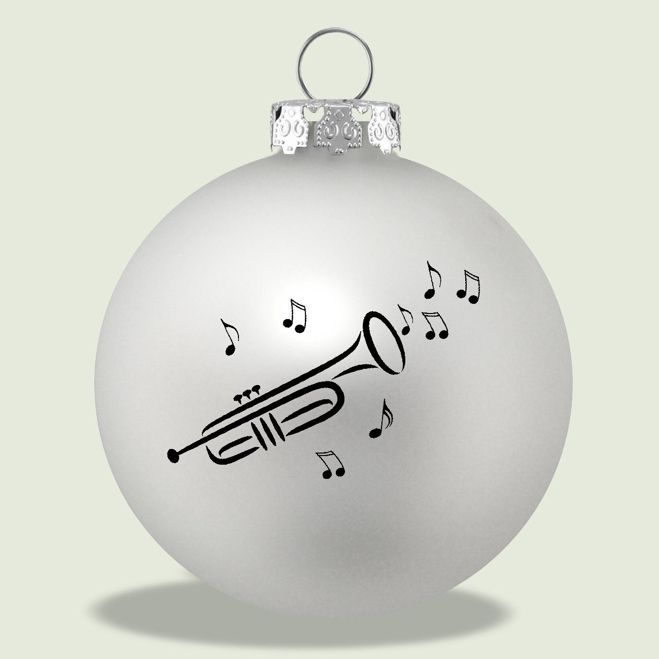 Musikboutique Weihnachtsbaumkugel, 3er-Set aus silber Trompete-Druck, Glas mit schwarzem Farbe
