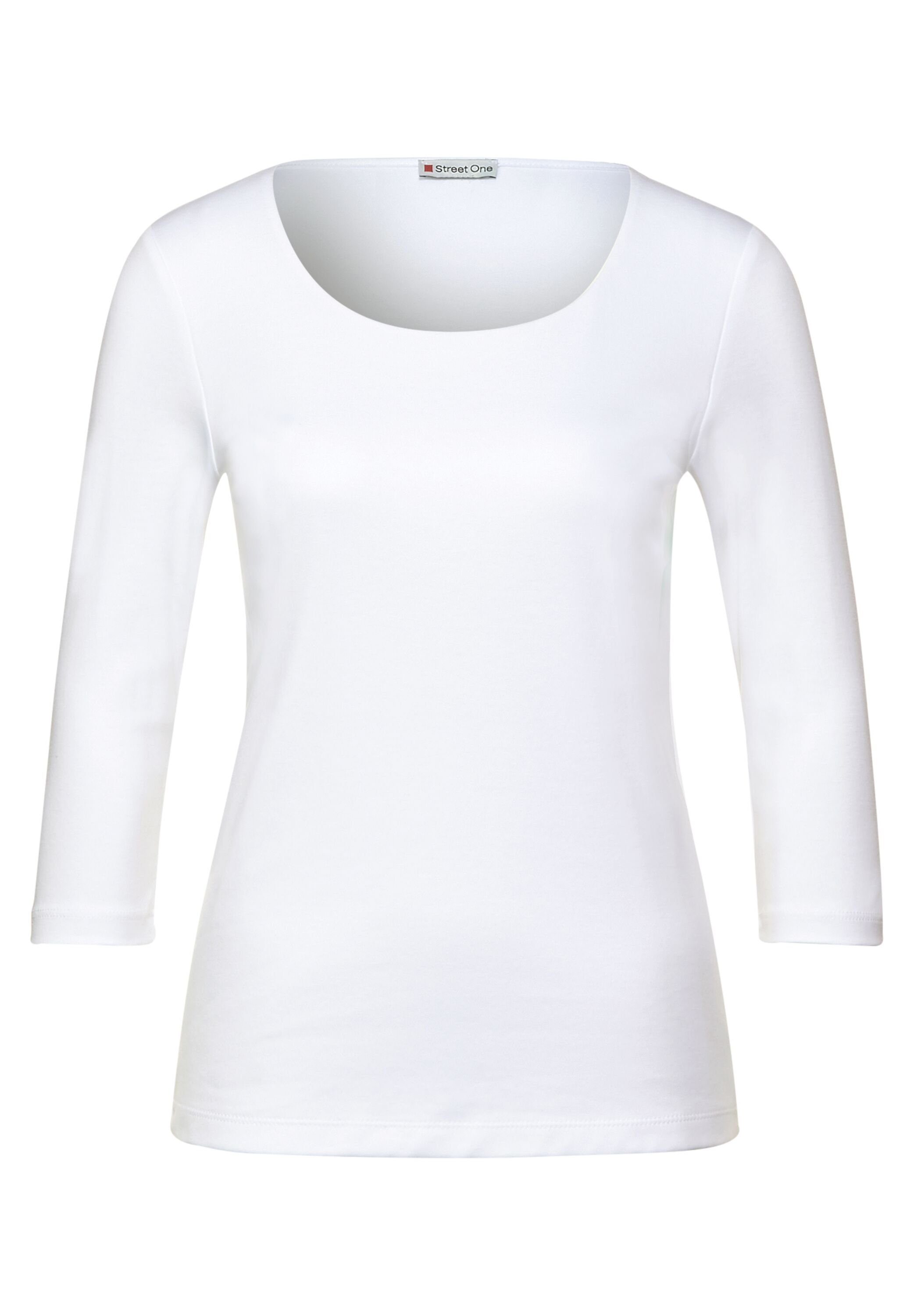 in Street Shirt Unifarbe (1-tlg) Pania One geschnitten ONE 3/4-Arm-Shirt Körpernah STREET White in