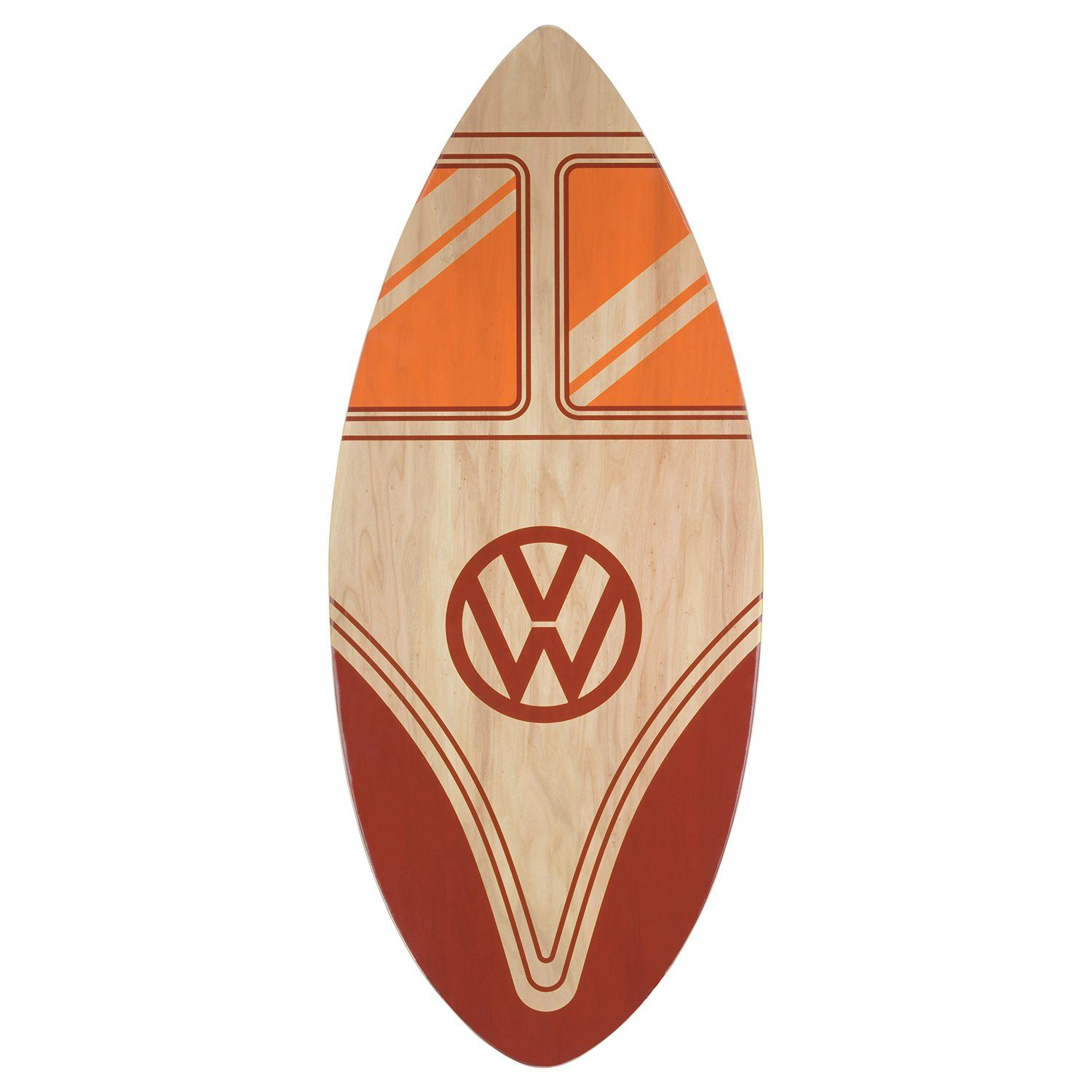 VW Collection by BRISA Wakesurfboard Volkswagen Skimboard aus Echtholz, (1, 1 tlg), mit rotem T1 Bulli Bus Design, Maße: 44 x 104 cm