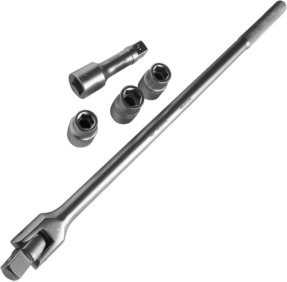 S&R Drehmomentschlüssel Gelenkgriff 3/4", Steck-Drehgriff nach DIN 3120 mit Steckeinsätze (Set, 5 tlg. Gelenkgriff, Verlängerung 125 mm und Stecknüsse 17, 19, 21mm), zur Übertragung höchster Drehmomente in schwer zugänglichen Bereichen
