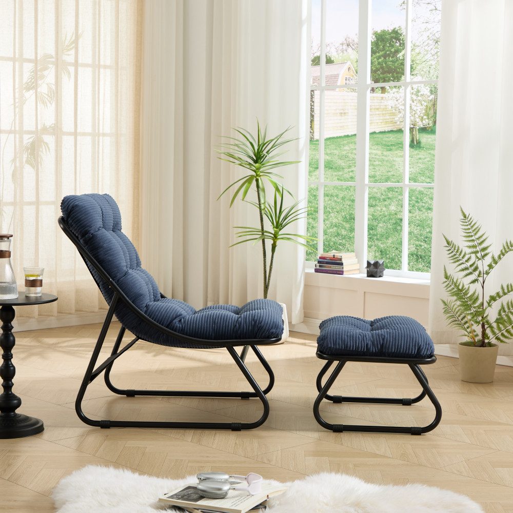 BBG Relaxsessel Relaxsessel mit Hocker, Moderner Loungesessel mit dickem (Relaxsessel mit Hocker), KissenMetallgestell bis 130kg, Indoor Outdoor Liegestuhl