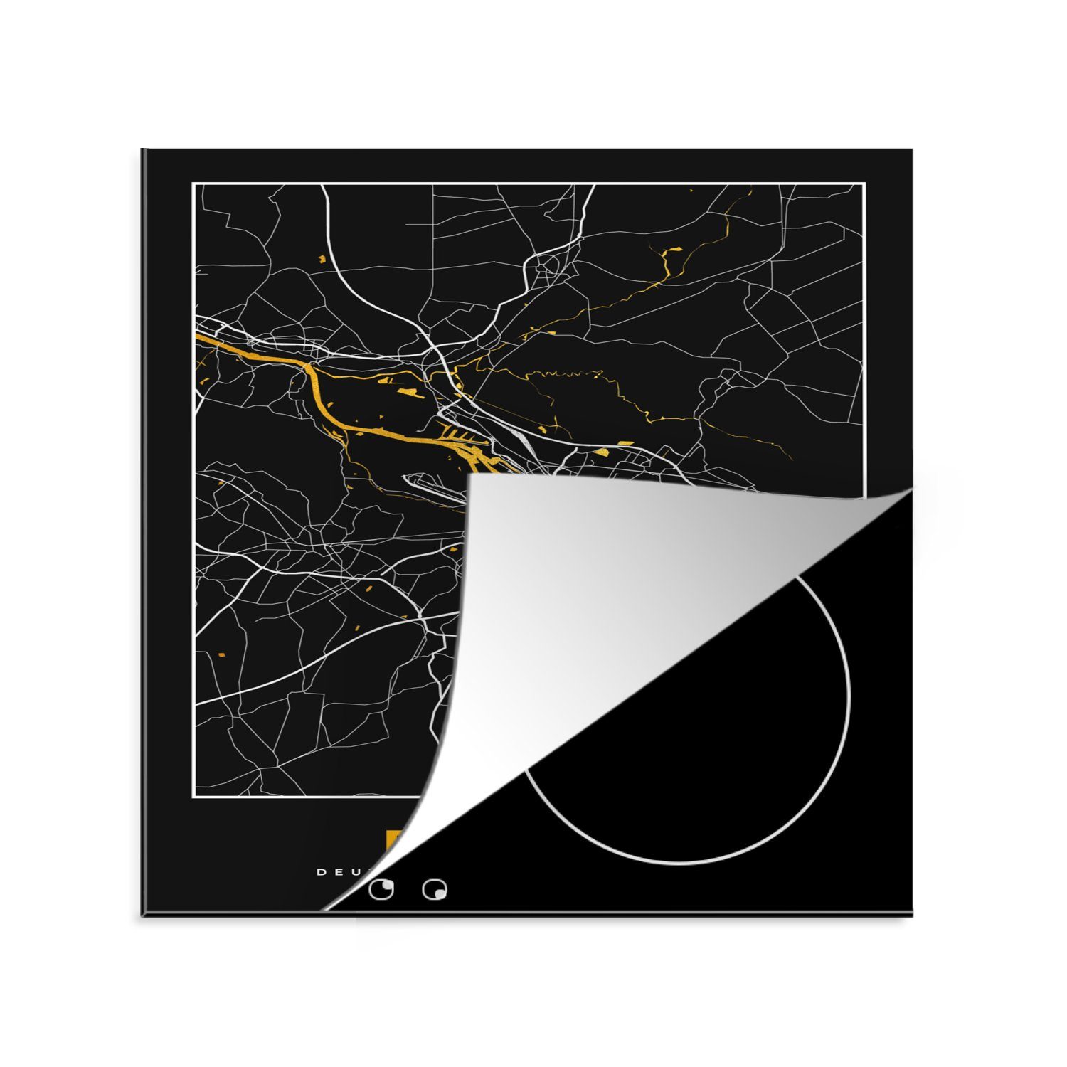 Karte küche 78x78 für - Stadtplan MuchoWow Arbeitsplatte tlg), Gold, Ceranfeldabdeckung, Vinyl, - cm, Herdblende-/Abdeckplatte - - (1 Bremen Deutschland