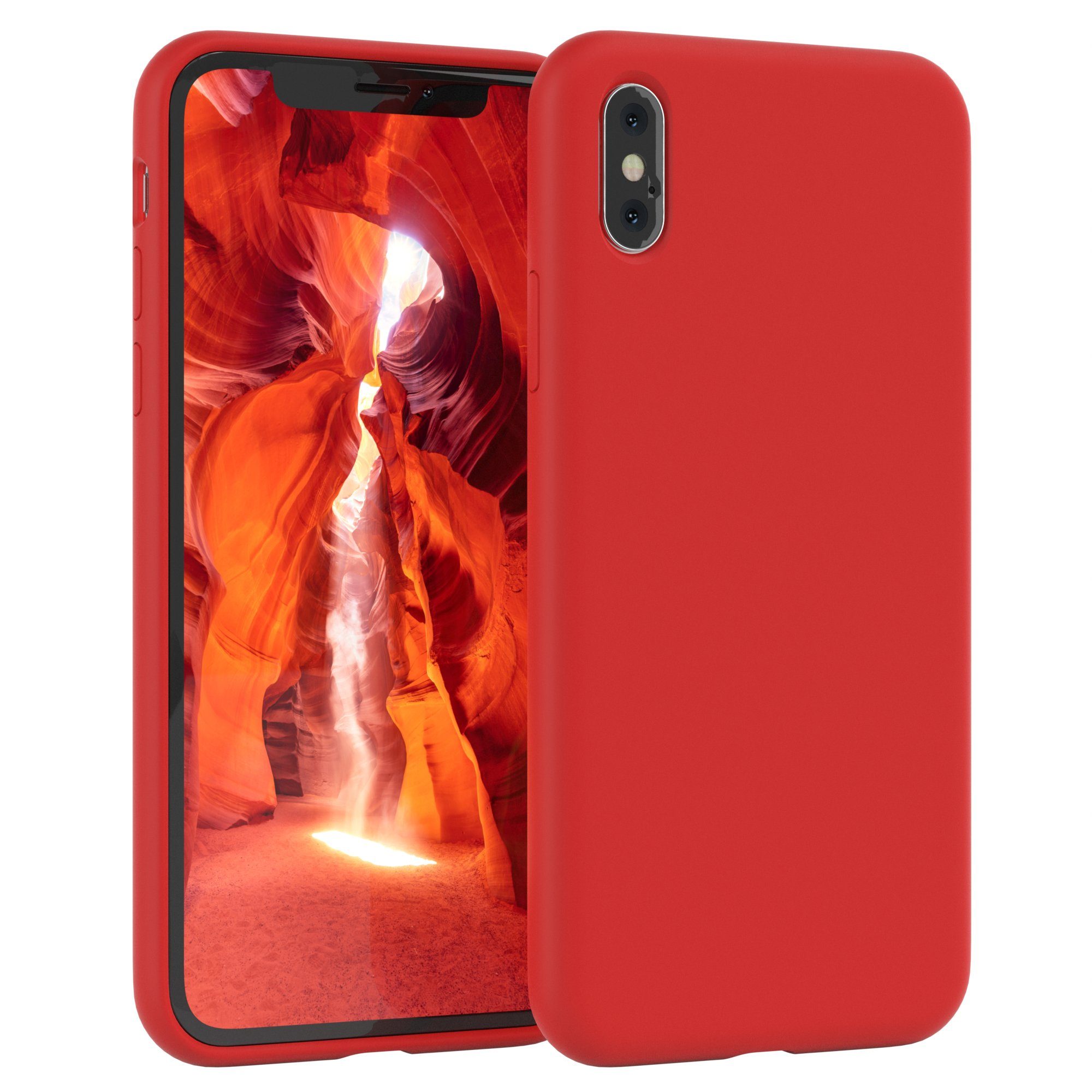 EAZY CASE Handyhülle Premium Silikon Case für iPhone X / iPhone XS 5,8 Zoll, Smart Slimcover mit Displayschutz Handy Softcase Silikonhülle Etui Rot