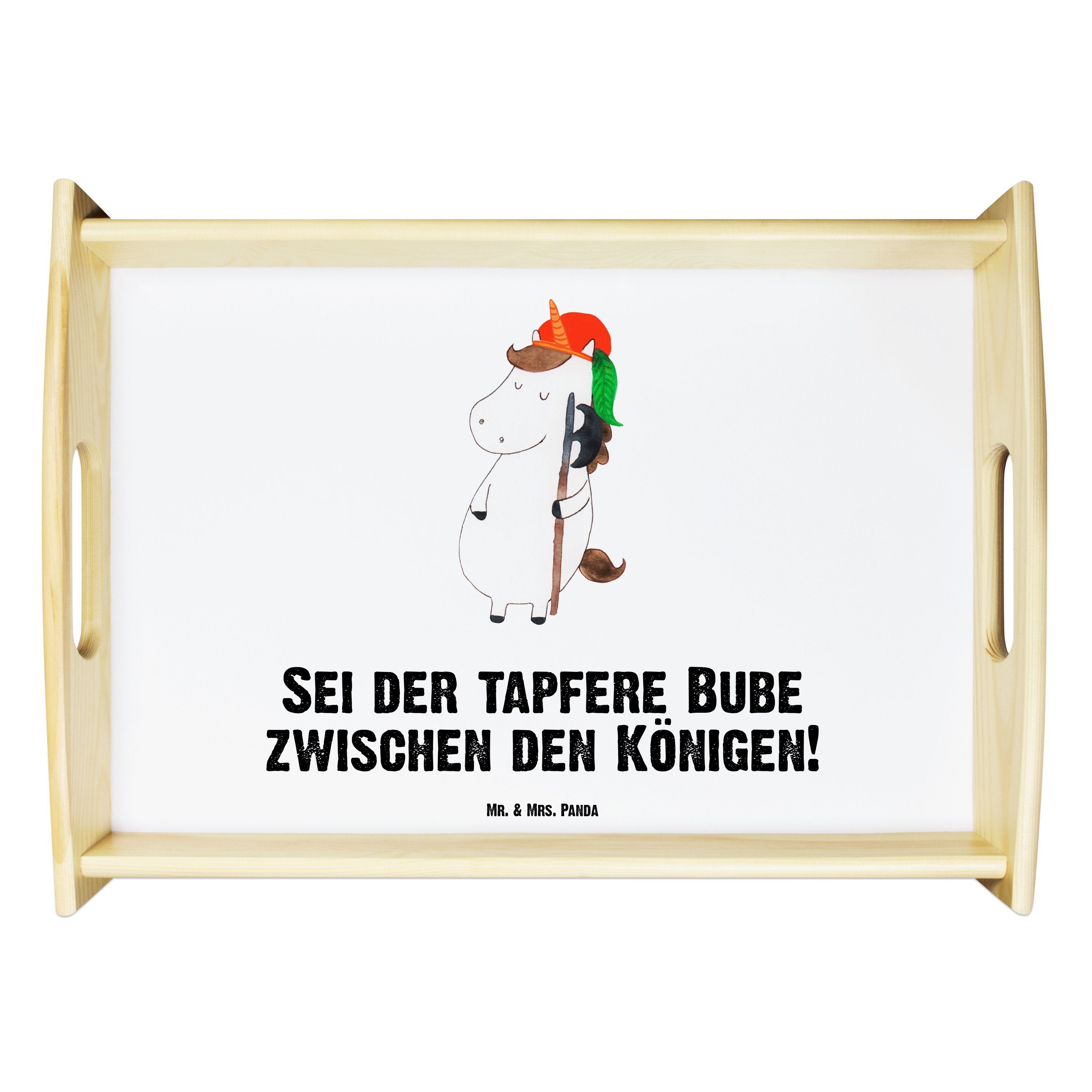 Mr. & Mrs. Panda Tablett Einhorn Bube - Weiß - Geschenk, Einhörner, Einhorn Deko, Mittelalter, Echtholz lasiert, (1-tlg)