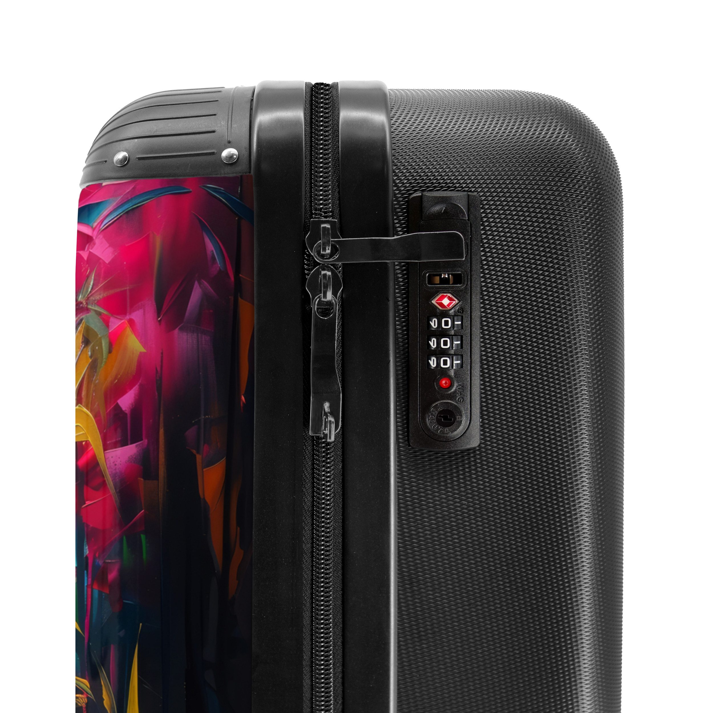 NoBoringSuitcases.com© Hartschalen-Trolley Flamingo in bunter Ölmalerei 55x35x20cm, 4 Rollen, Reisetasche mit Rollen, Koffer Handgepäck Flugzeug