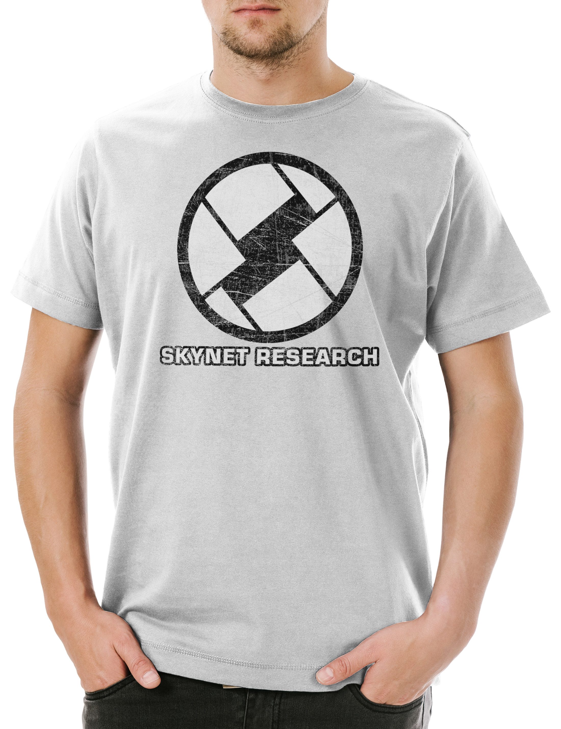 Print-Shirt S Research Herren T-Shirt Cyberdine Company Terminator Skynet Sign