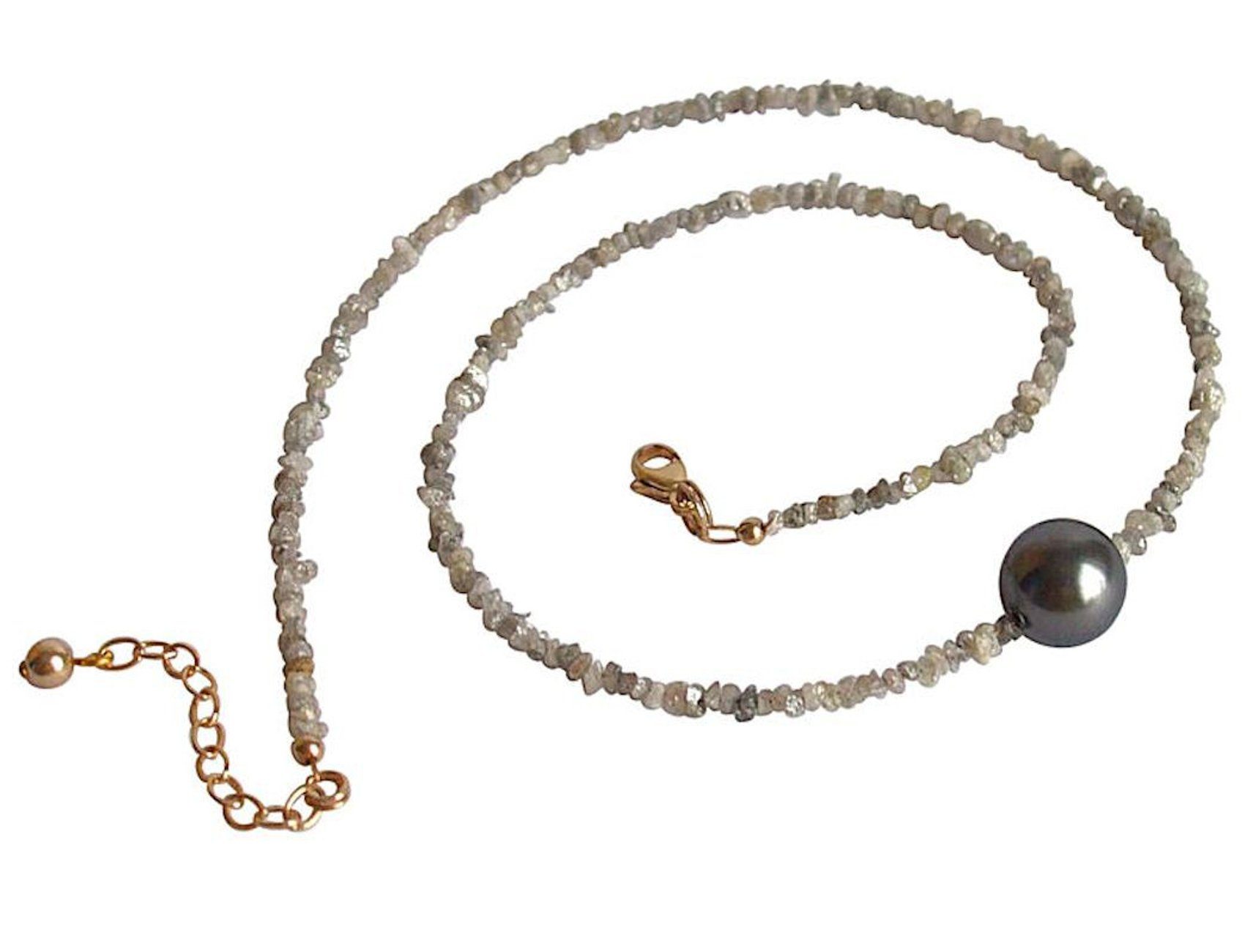 Damen Schmuck Gemshine Perlenkette Diamanten und Tahiti Graue Zuchtperle, Made in Germany