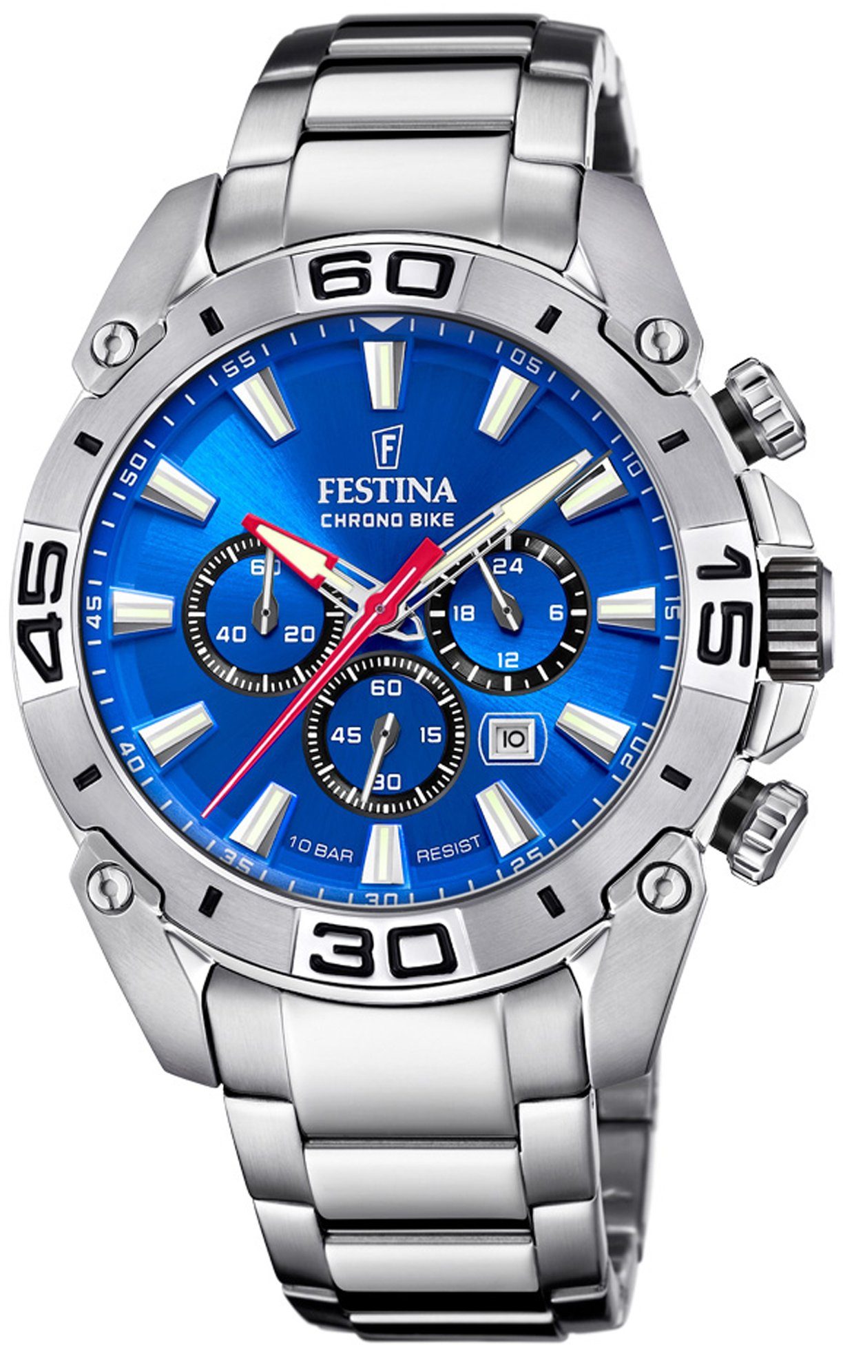 Festina Quarzuhr Festina Herrenuhr Chrono Bike, Herren Armbanduhr rund,  Edelstahlarmband silber, Sportlich