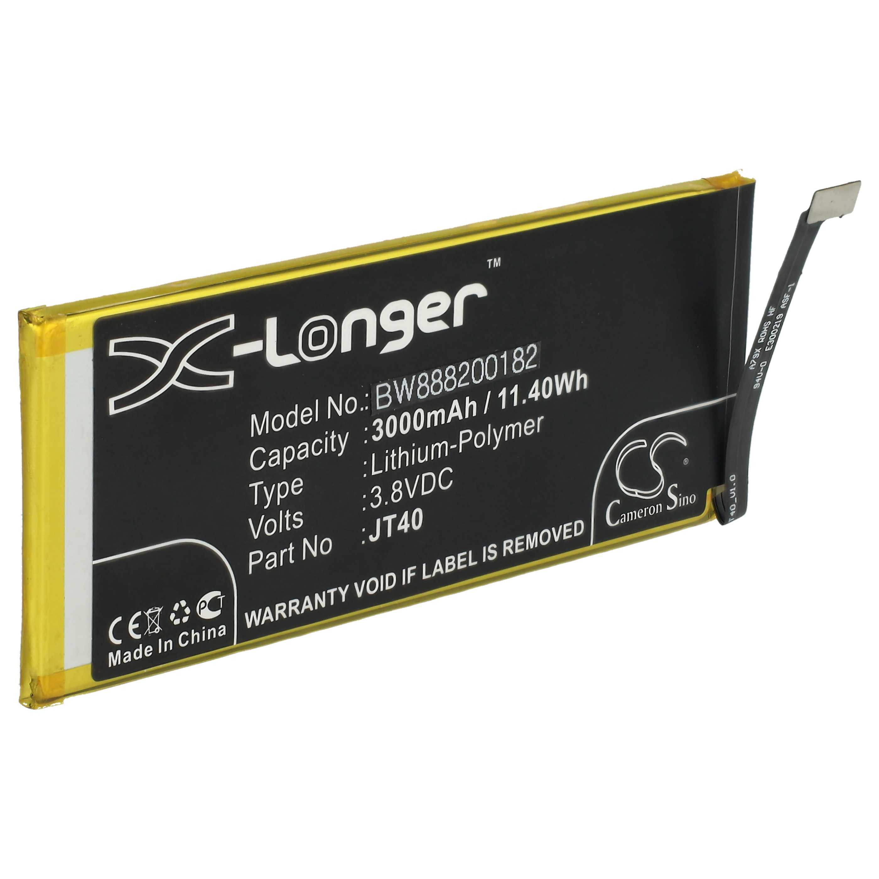 vhbw Akku Ersatz für Motorola JT40 für Mobilfunk (3000 mAh, 3,8 V, Smartphone-Akku Akku Li-Polymer 3000 mAh (3,8 V), Leistungsfähiger Austausch-Akku für Telefon, Smartphone
