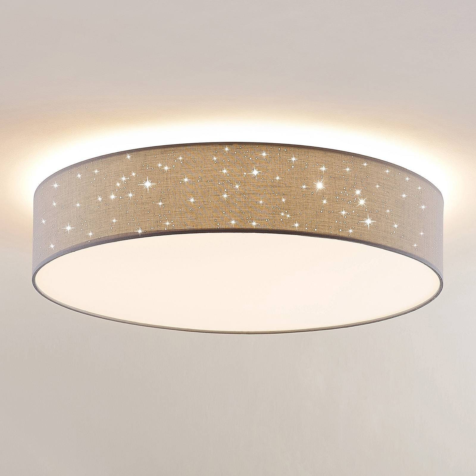 Lindby LED Deckenleuchte Ellamina, dimmbar, LED-Leuchtmittel fest verbaut, Farbwechsel warmweiß / tageslicht, Modern, Metall, Kunststoff, Textil, hellgrau, 1 flammig, inkl.