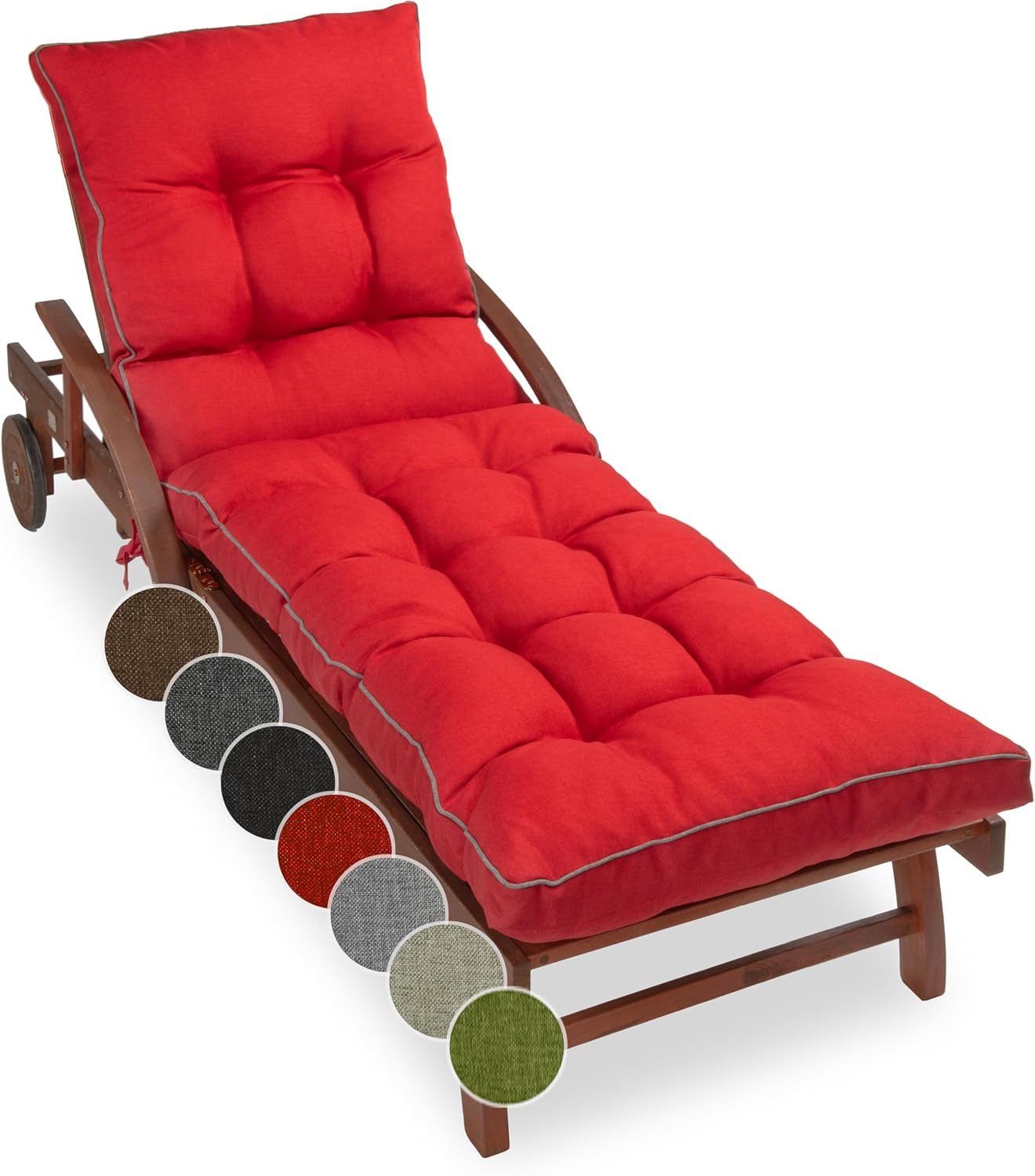 sunnypillow Liegenauflage 200 x 60 - Auflage für Gartenliege extra dick 13cm, Rot