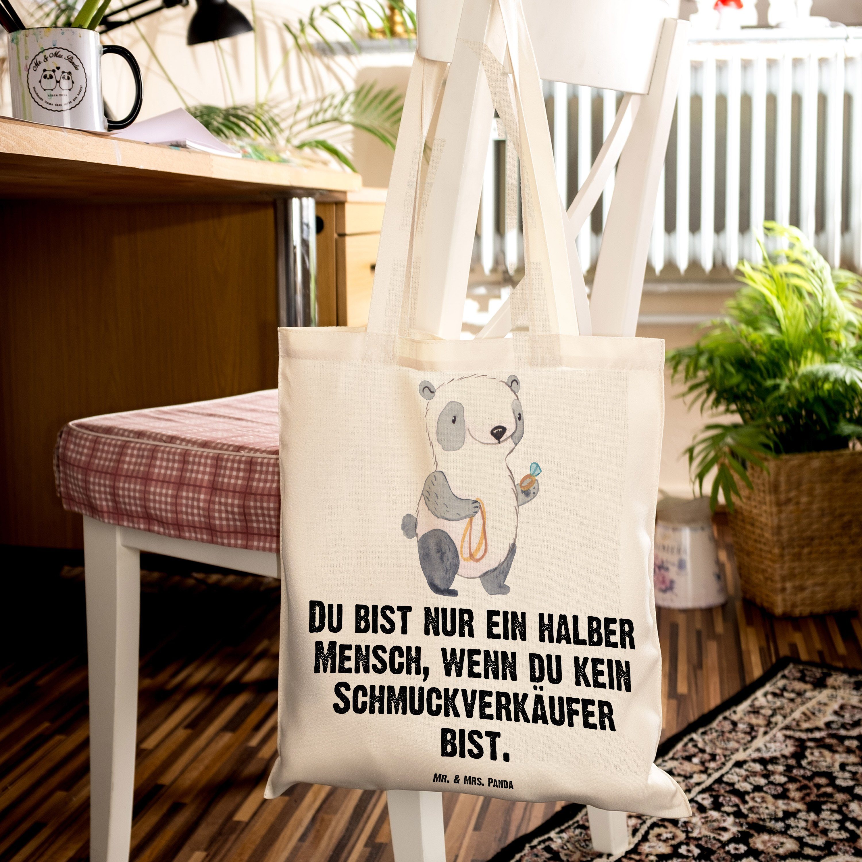 Geschenk, Transparent Sch Schmuckverkäufer Herz (1-tlg) Beuteltasche, Mr. & - Tragetasche Panda mit - Mrs.