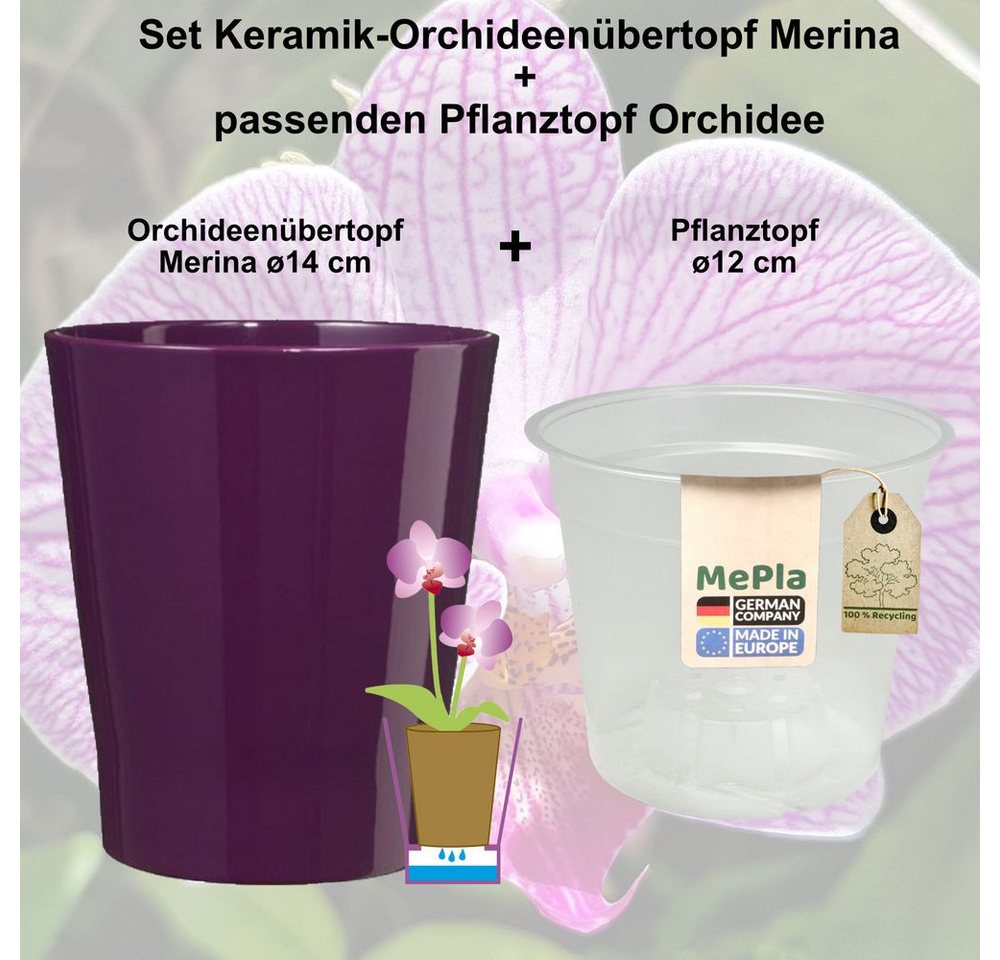 Thumbnail - Heimwerkercenter Übertopf MePla - 2 Stück - Übertopf Merina ø 14 Aubergine + Pflanztopf ø 12