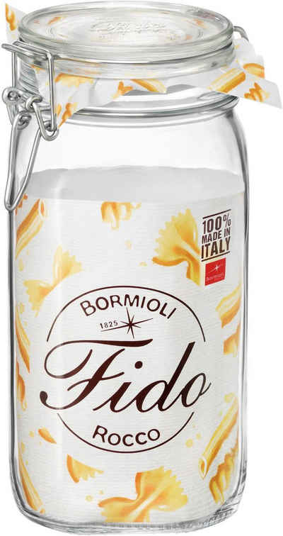 Bormioli Rocco Vorratsglas Fido, Glas, (Set, 6-tlg., 6 Stück, 1,5l Fassungsvermögen), luftdicht verschließbar, mit Bügelverschluß