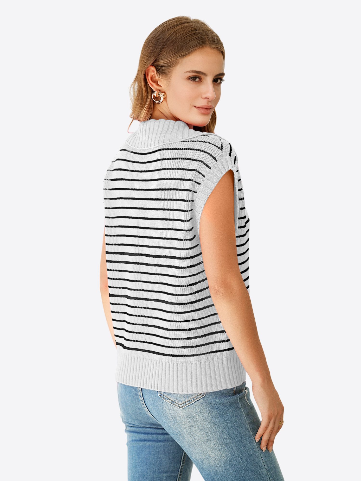Imily Bela Stricktop Damen Sommer Gestreift Kragen V-Ausschnitt Kurzarm Top günstig online kaufen