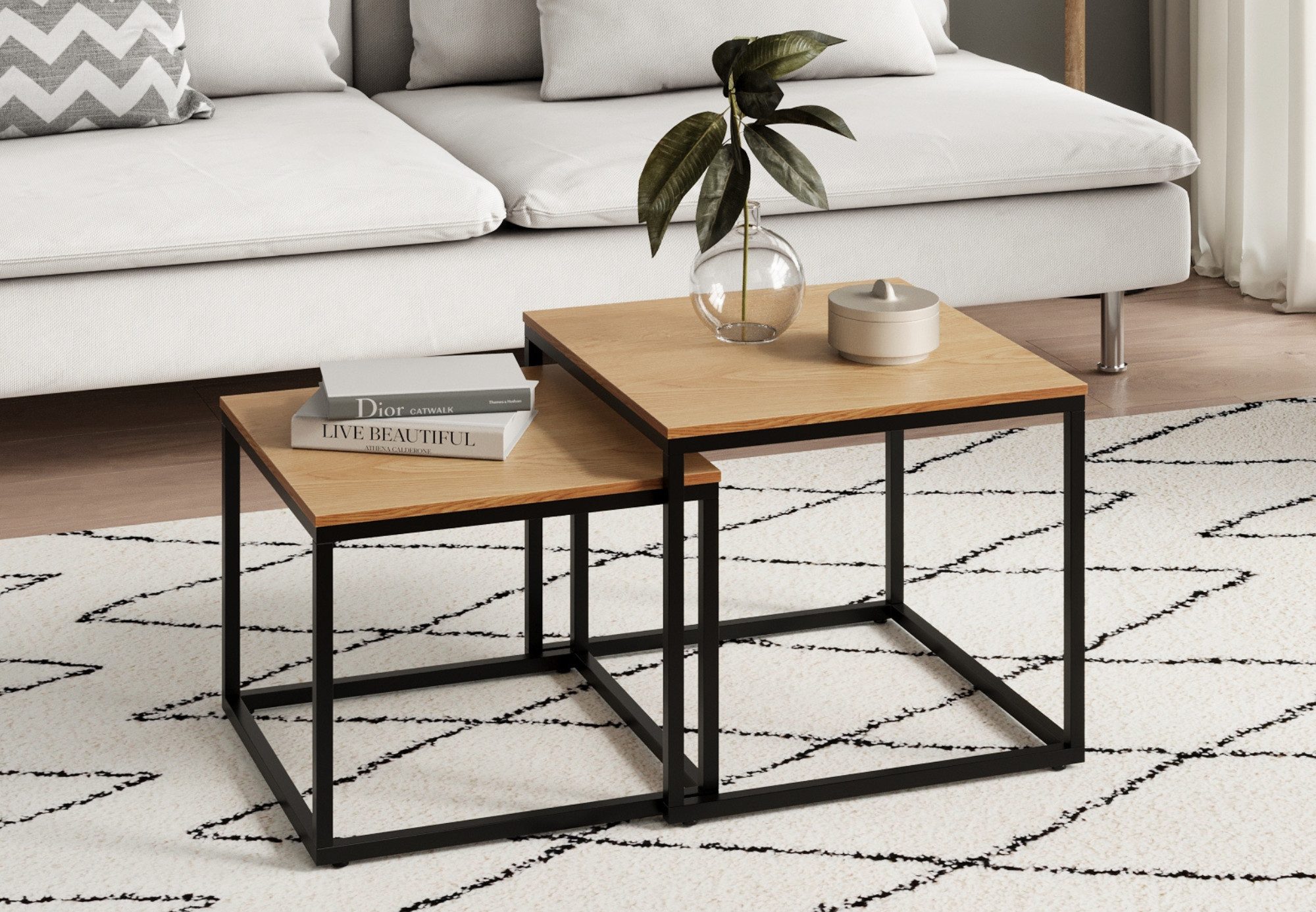 Couchtisch 2er Set aus Holz, Wohnzimmertisch Modern