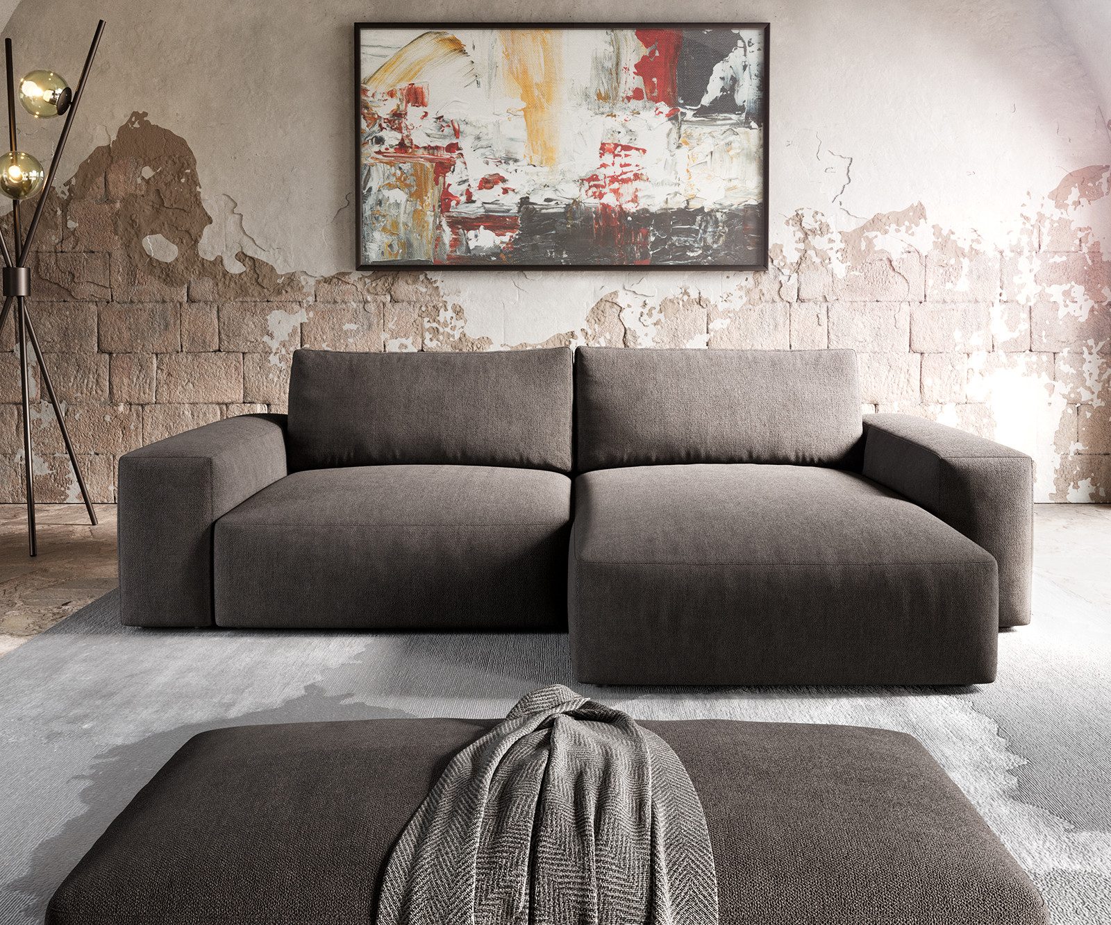 DELIFE Ecksofa Lanzo, XL Mikrofaser Khakibraun günstig online kaufen