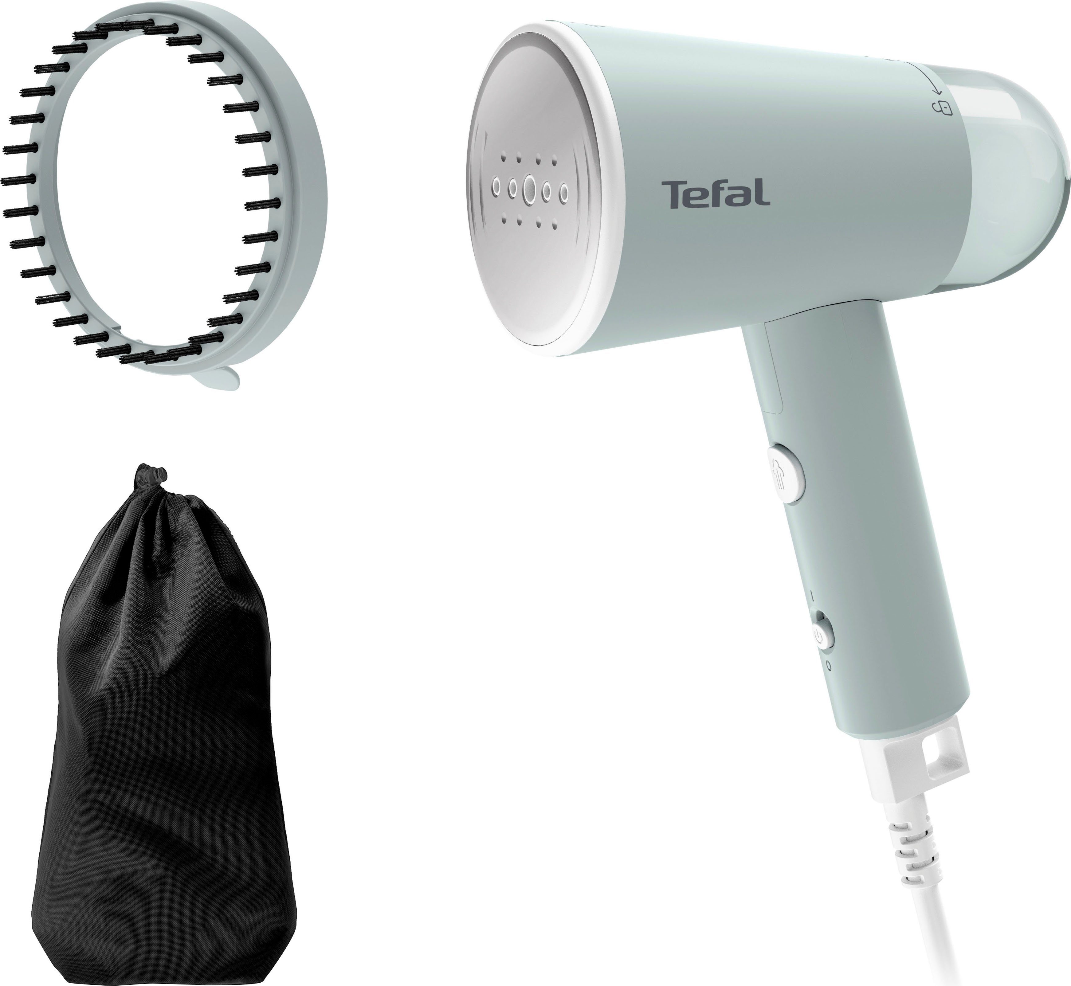Tefal Dampfbürste DT1034 Origin Travel Dampfglätter, 1200 W, 20 g/Min. Dampfabgabe, 1200 W, klappbar, einsatzbereit in 25 Sekunden, 70 ml Tank, Weiß/Eukalyptus