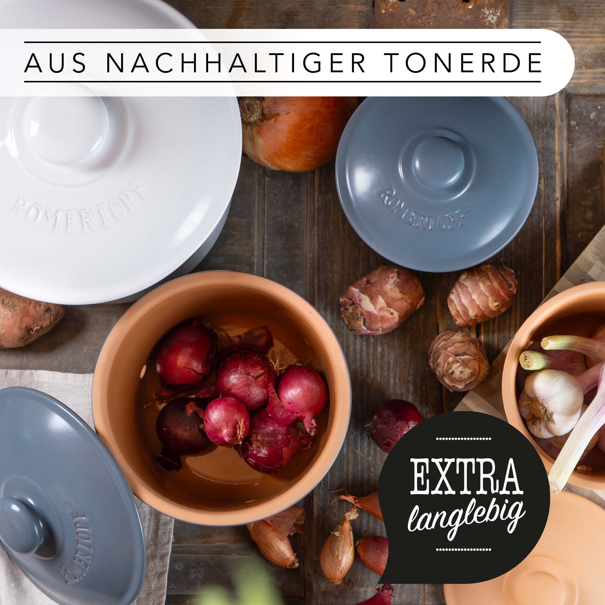 RÖMERTOPF Römertopf Frische-Topf MINI - Knoblauch Aufbewahrung 0,6 Liter Weiß, (Frischetopf & Deckel) – Bild 4 von 5