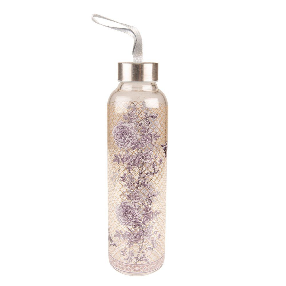 Clayre & Eef Trinkflasche Romantische Glasflasche 650 ml – Blumenwasserflasche - Clayre & Eef