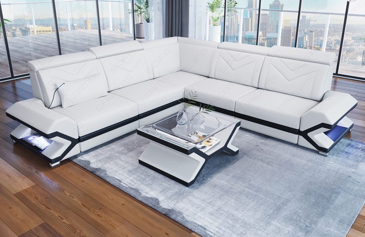 Sofa Dreams Ecksofa Ledersofa Sorrento L Form Mini, Designersofa, Sofa mit Beleuchtung