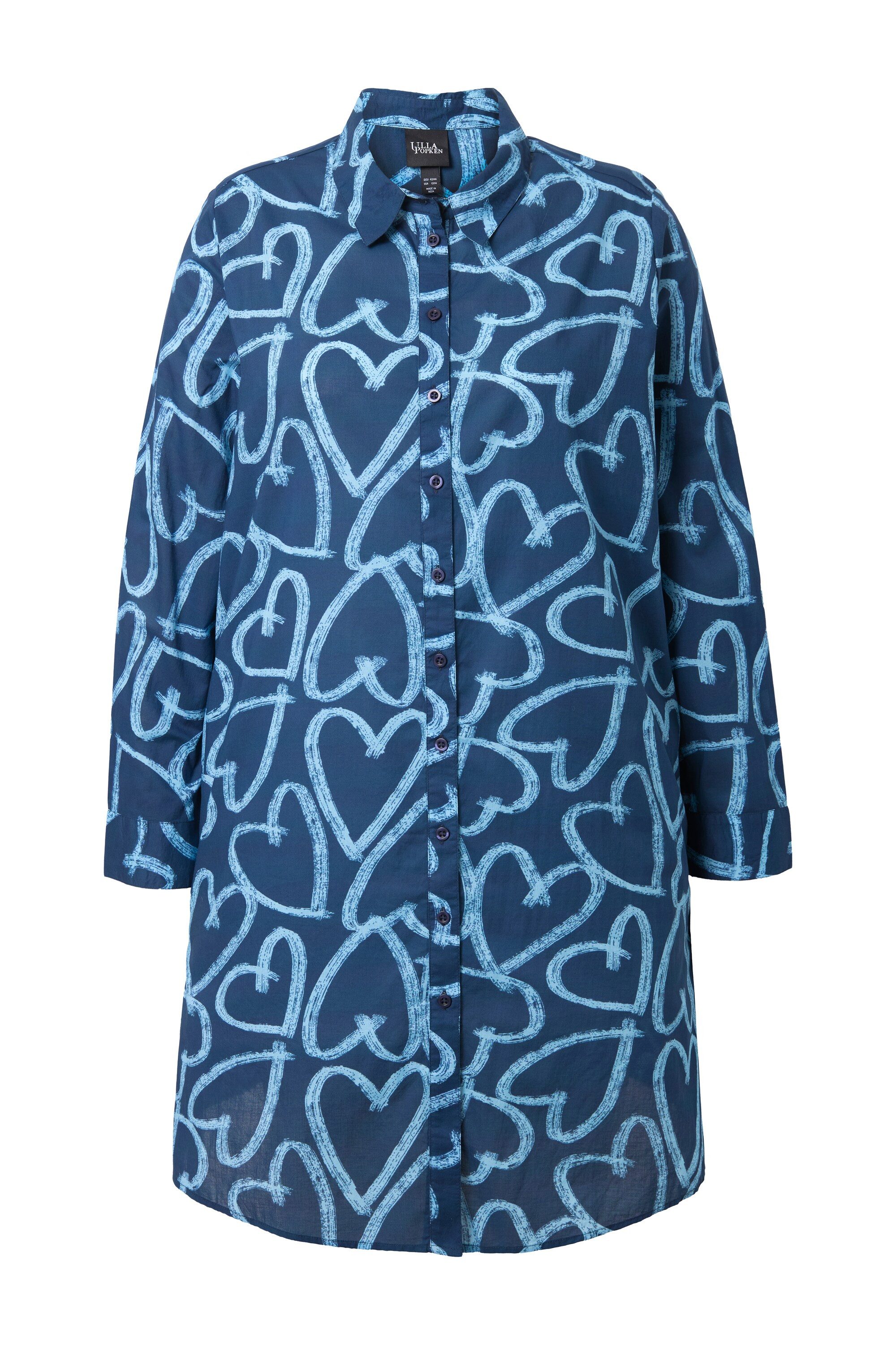 Ulla Popken Longbluse Longbluse Herzen Hemdkragen Langarm günstig online kaufen