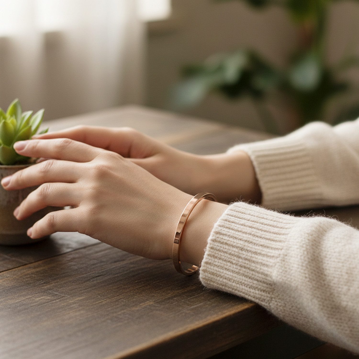 KARMA Armreif aus Edelstahl – Eleganter Scharnier-Bangle Armband (Geschenkidee, Moderner minimalistischer Damenschmuck), in Roségold oder Silber – 0,4 cm wasserfest & antiallergisch