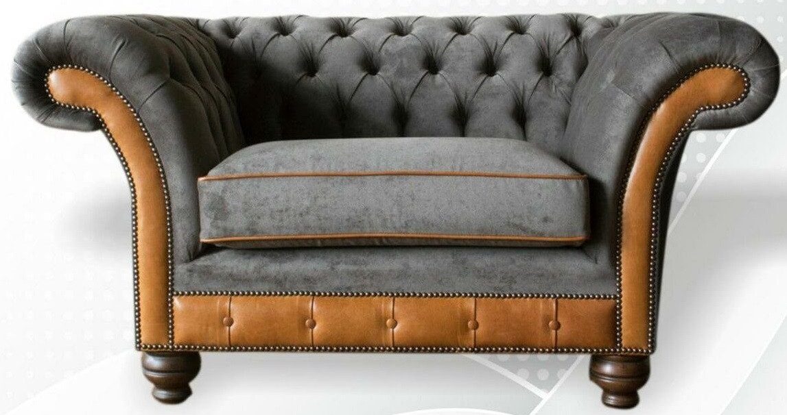 Chesterfield-Sessel Neuer moderner Luxus-Polstersessel in grauem Stoff für das Wohnzimmer