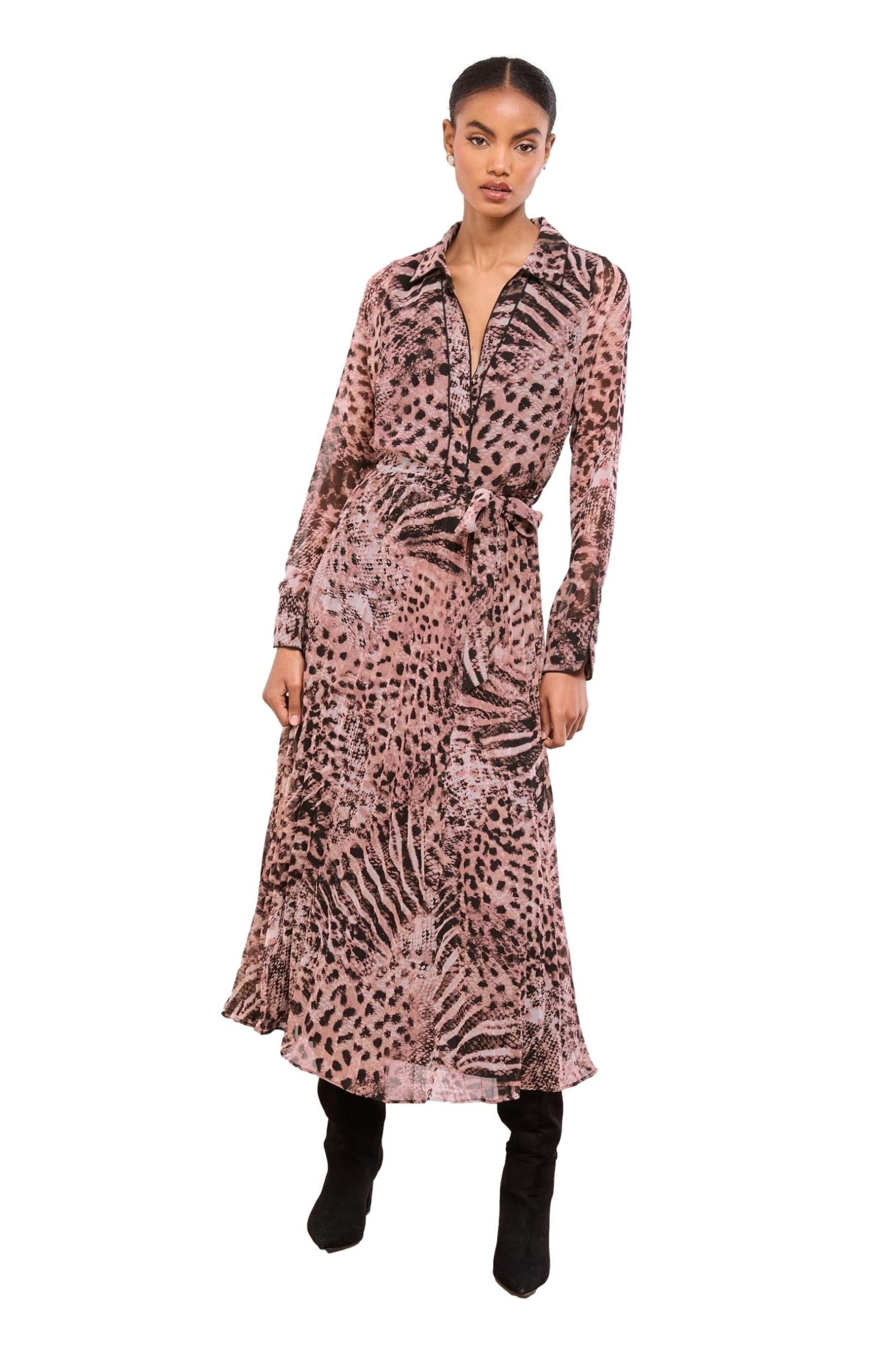 LIPSY Midikleid Lipsy plissiertes Midi-Hemdkleid mit Animal-Print (1-tlg)