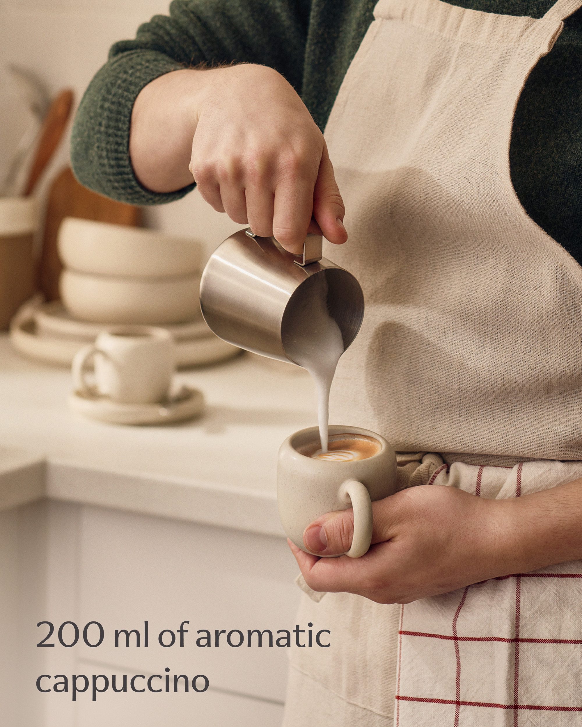 Cosumy Cappuccinotasse 4er Cappuccino Tassen Set mit Untertassen Weiß – 200 ml Keramik, 4-tlg., Steingut, Handglasiert, dickwandig hält Kaffee lange warm, Set f – Bild 3 von 5